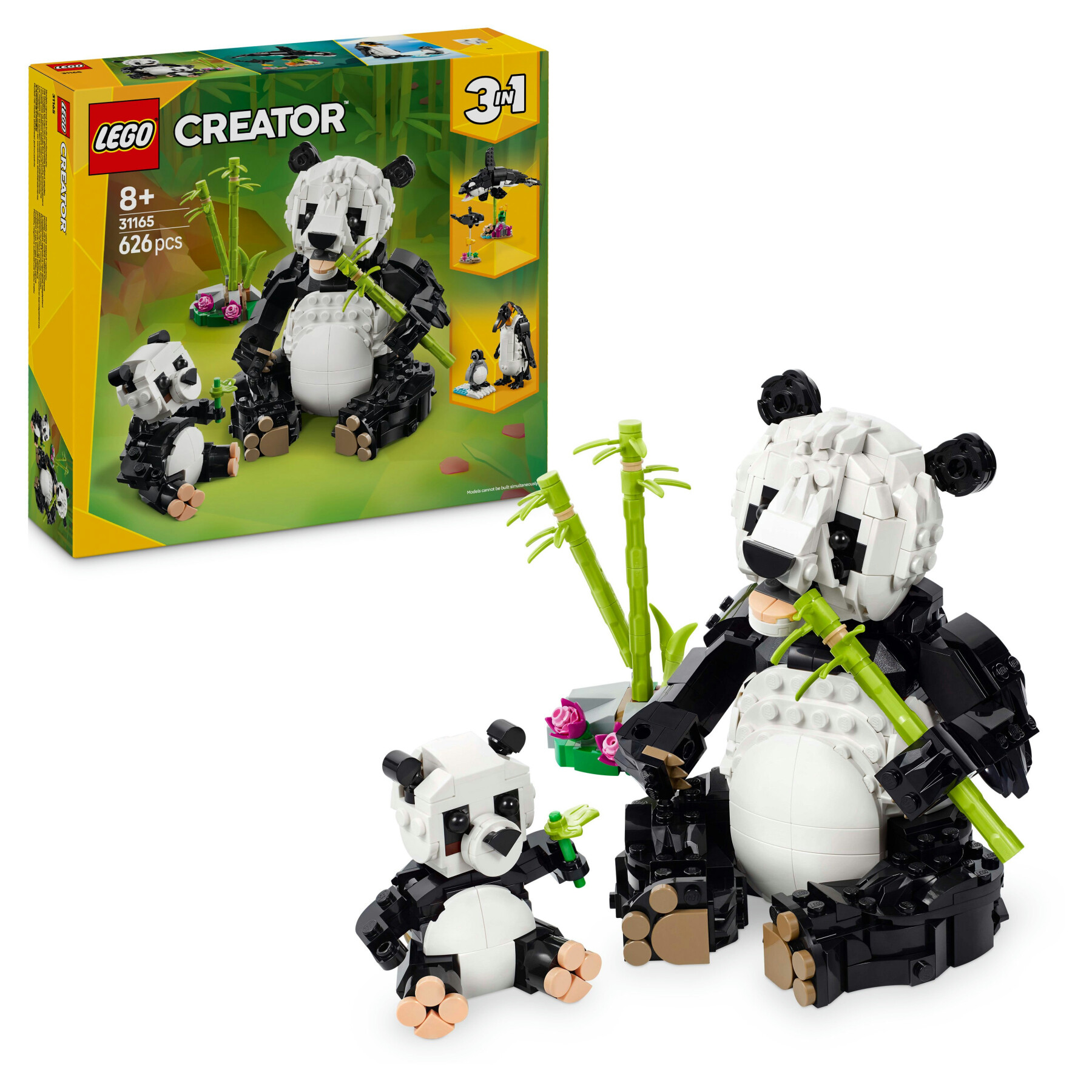 Lego creator 3 in 1 31165 animali selvatici: famiglia di panda giocattolo, si trasforma in pinguino e orca, giochi bambini 8+ - LEGO CREATOR
