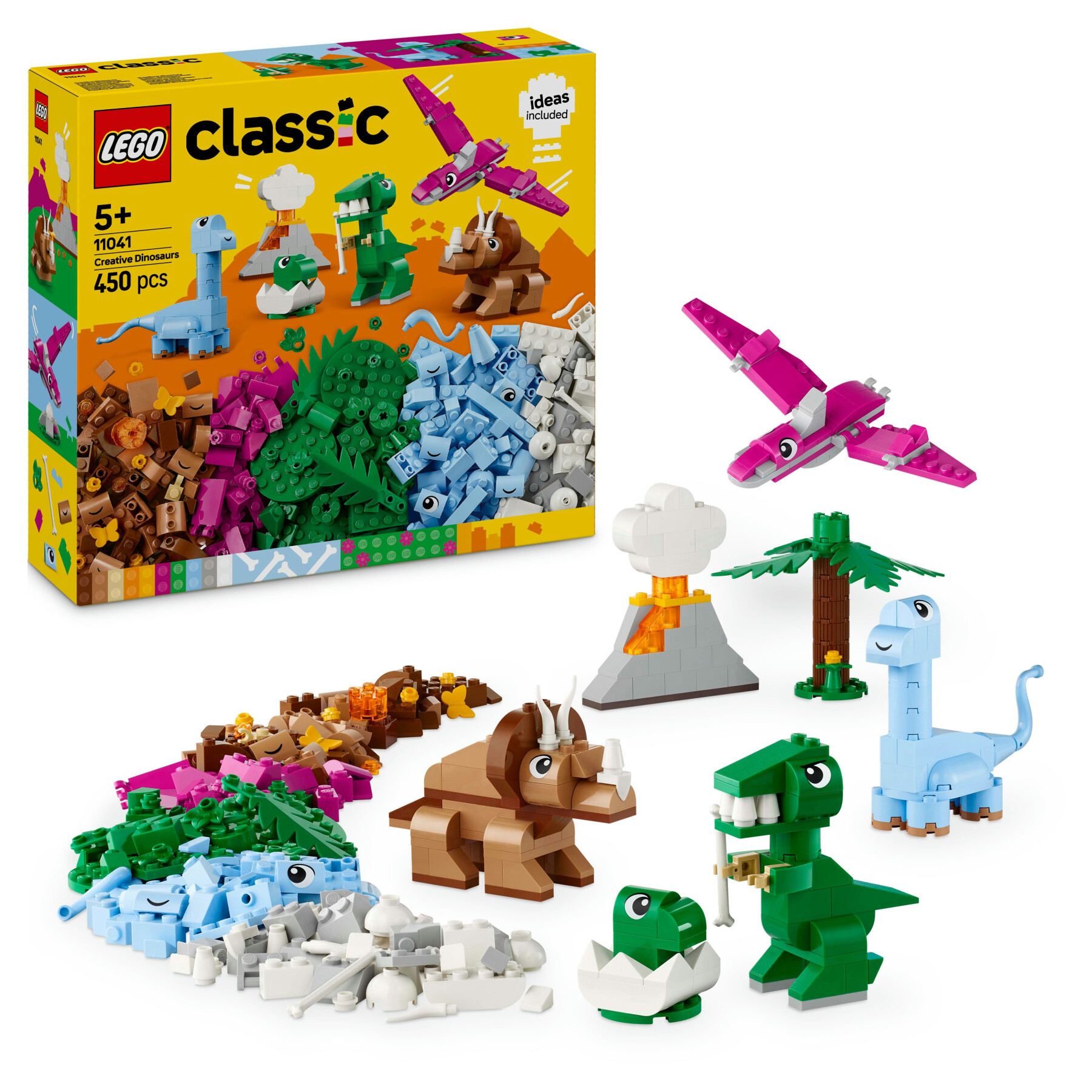 Lego classic 11041 dinosauri creativi, giochi bambini 5+, colorati animali giocattolo da costruire come t. rex e triceratopo - LEGO CLASSIC