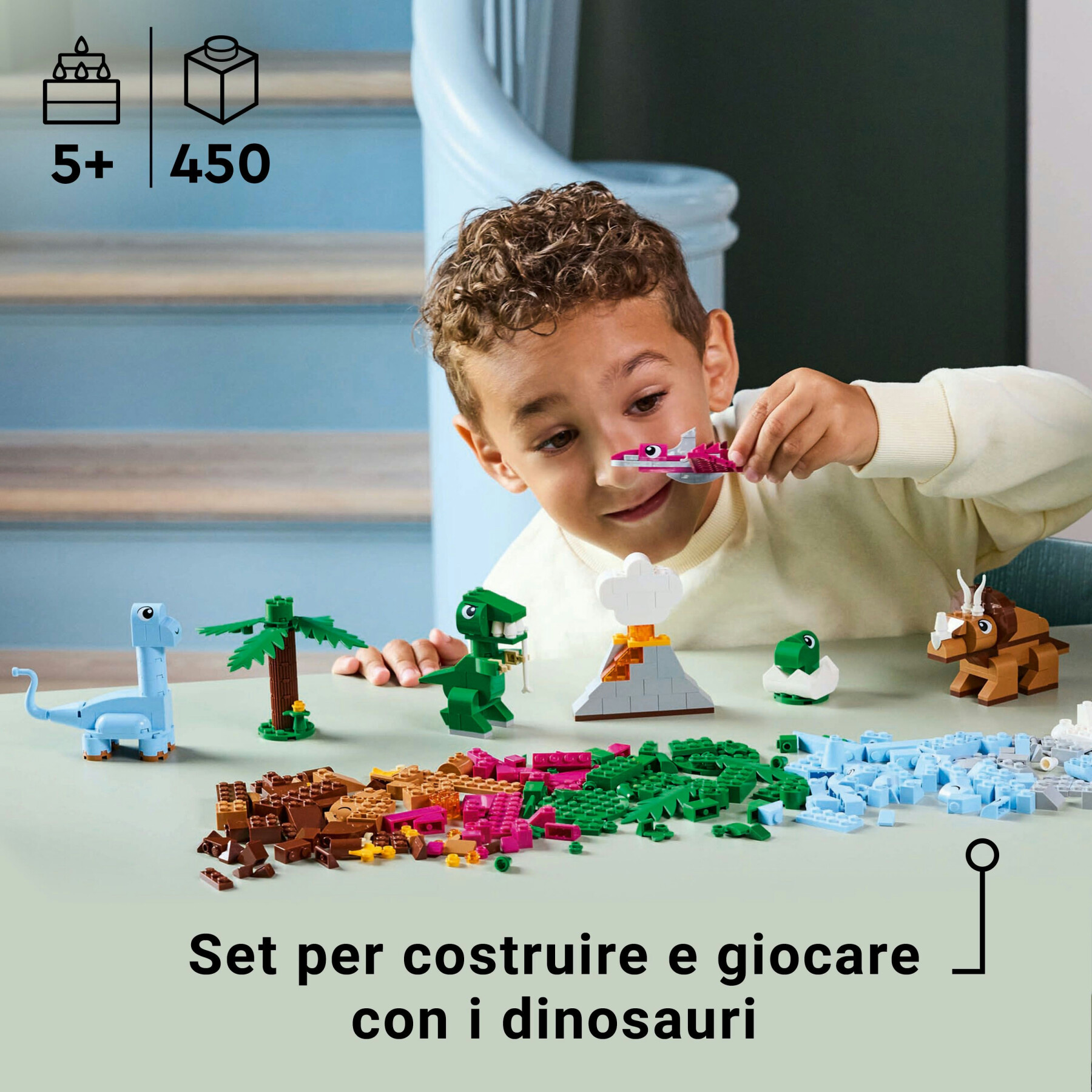 Lego classic 11041 dinosauri creativi, giochi bambini 5+, colorati animali giocattolo da costruire come t. rex e triceratopo - LEGO CLASSIC