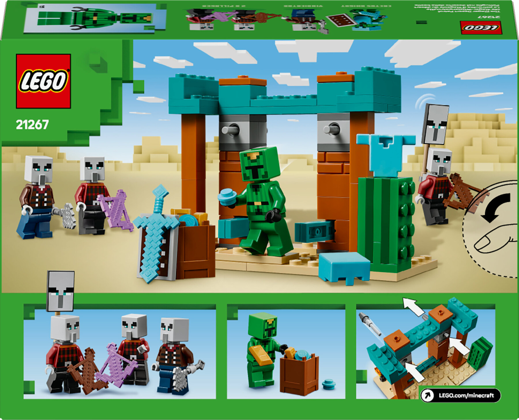 Lego minecraft 21267 pattuglia nel deserto della bestia, gioco di ruolo bambini 7+ con 4 personaggi del videogioco e accessori - MINECRAFT