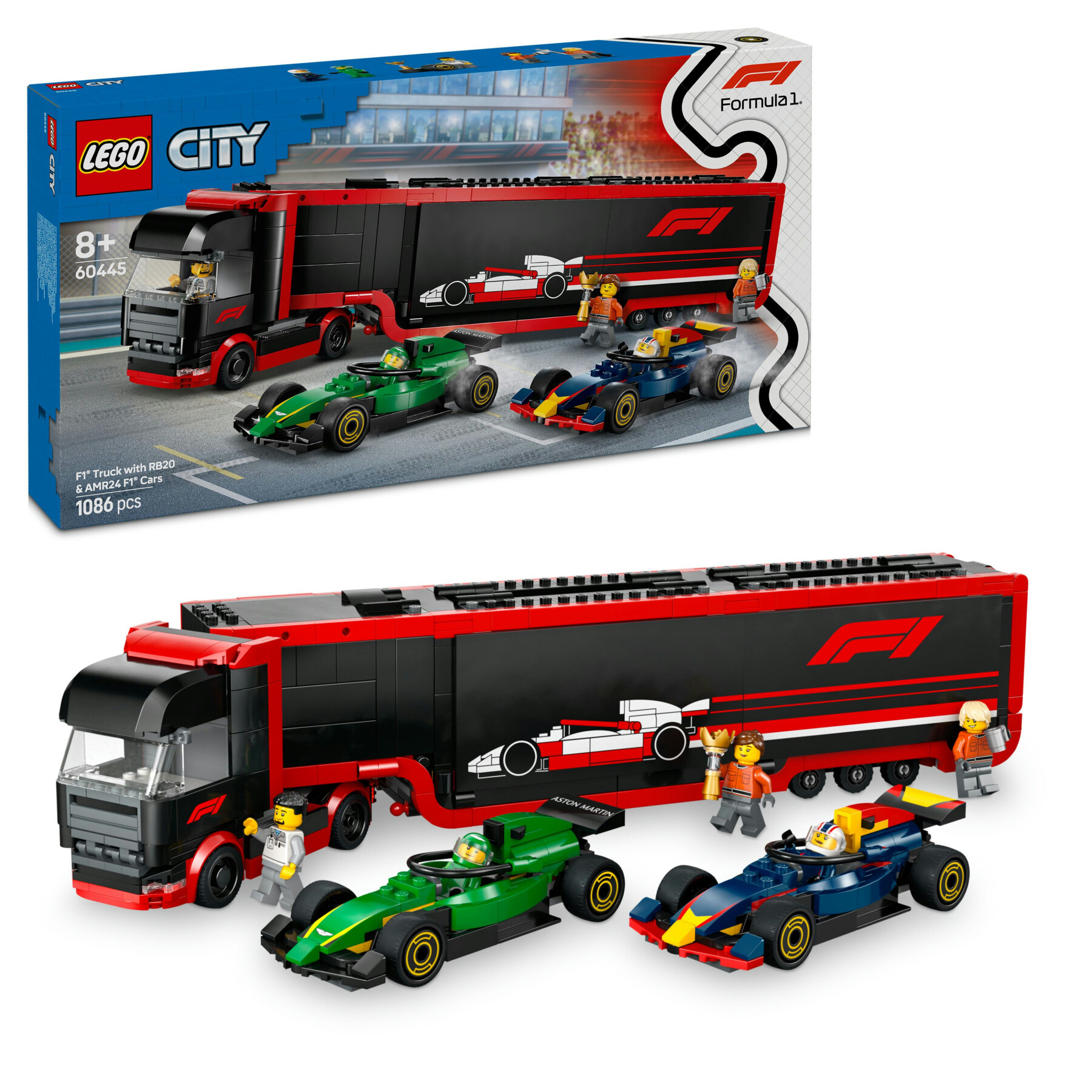 Lego city 60445 autotrasportatore f1 con monoposto rb20 e amr24 f1 - camion giocattolo con 2 modelli di auto e 5 minifigure - LEGO CITY