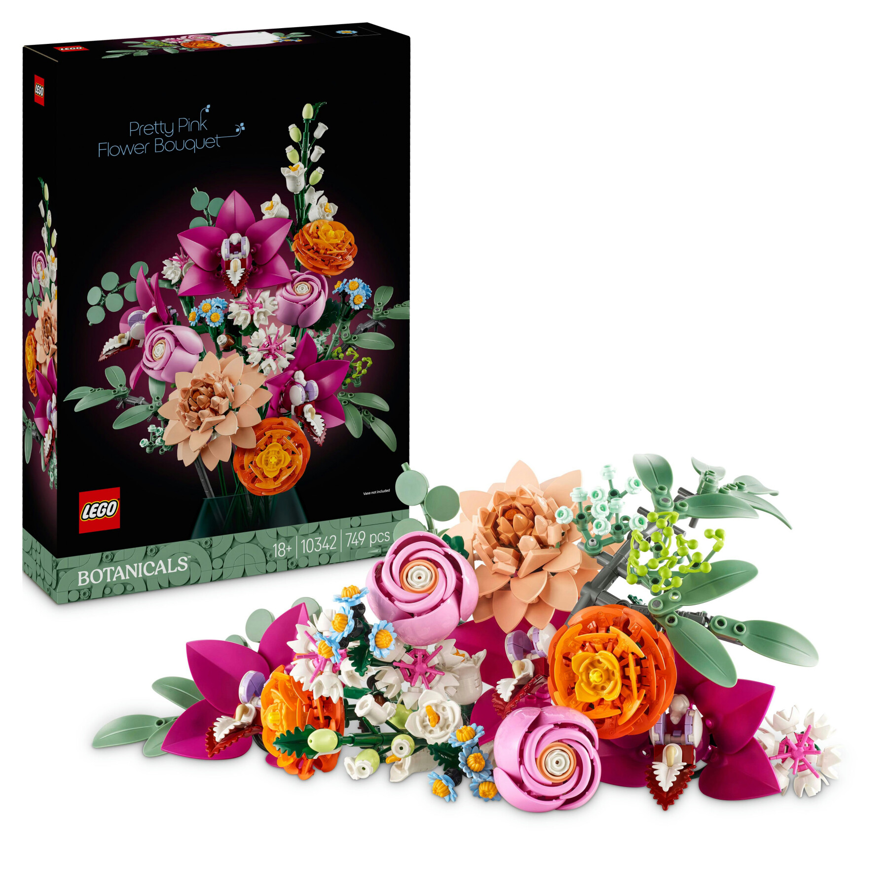 Lego botanicals 10342 bouquet di fiori rosa, kit modellismo adulti, decorazioni casa con piante finte, idea regalo donna o uomo - LEGO ICONS