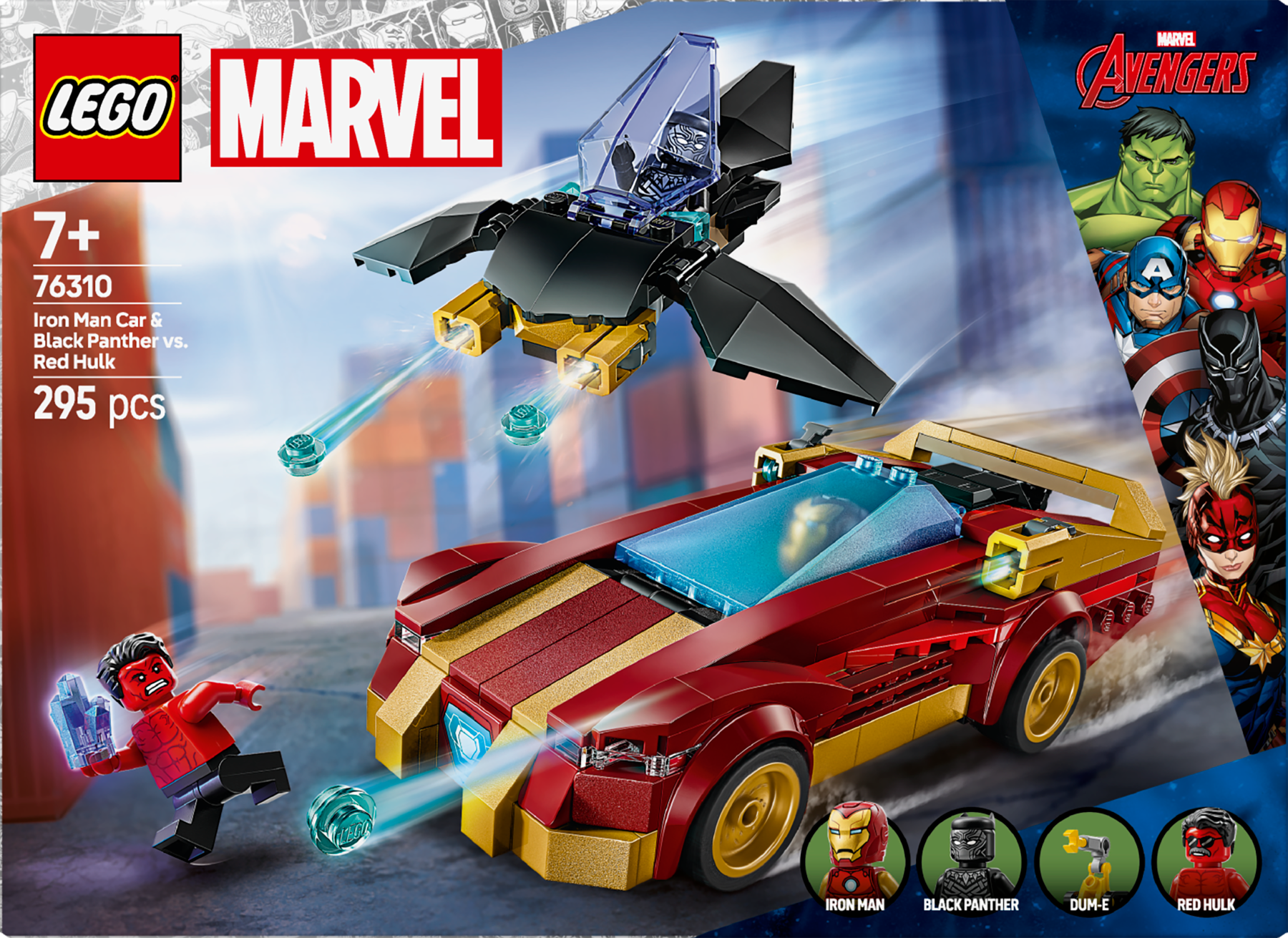 Lego marvel 76310 auto di iron man car e black panther contro hulk rosso, macchina giocattolo, aereo e 3 minifigure, bambini7+ - LEGO SUPER HEROES