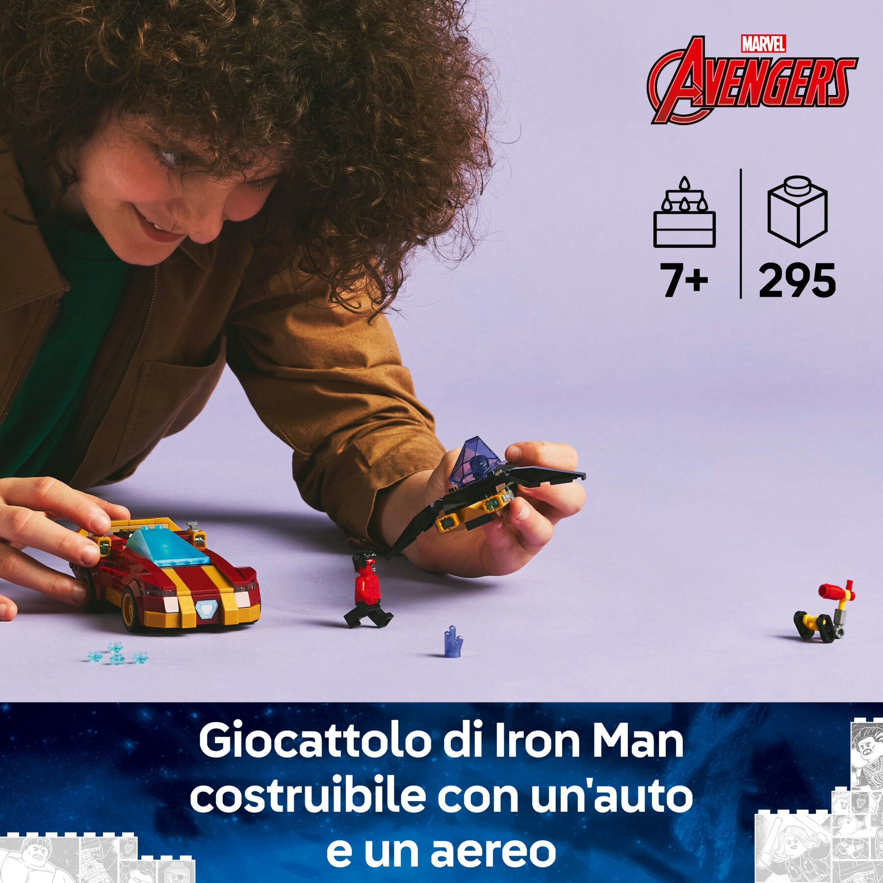 Lego marvel 76310 auto di iron man car e black panther contro hulk rosso, macchina giocattolo, aereo e 3 minifigure, bambini7+ - LEGO SUPER HEROES