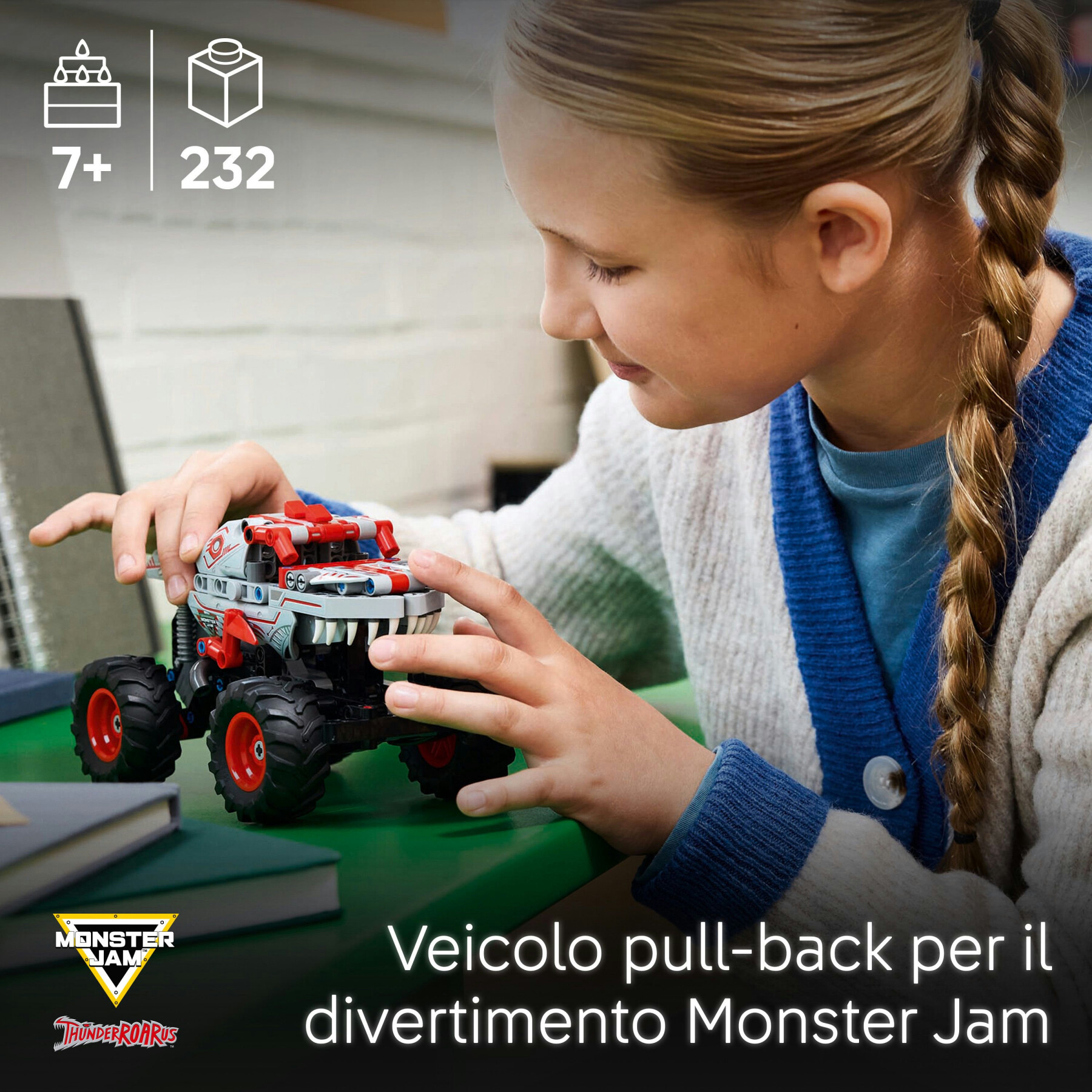 Lego technic 42200 pull-back thunderroarus, monster truck giocattolo da costruire, giochi bambini 7+, regalo fan monster jam - LEGO TECHNIC