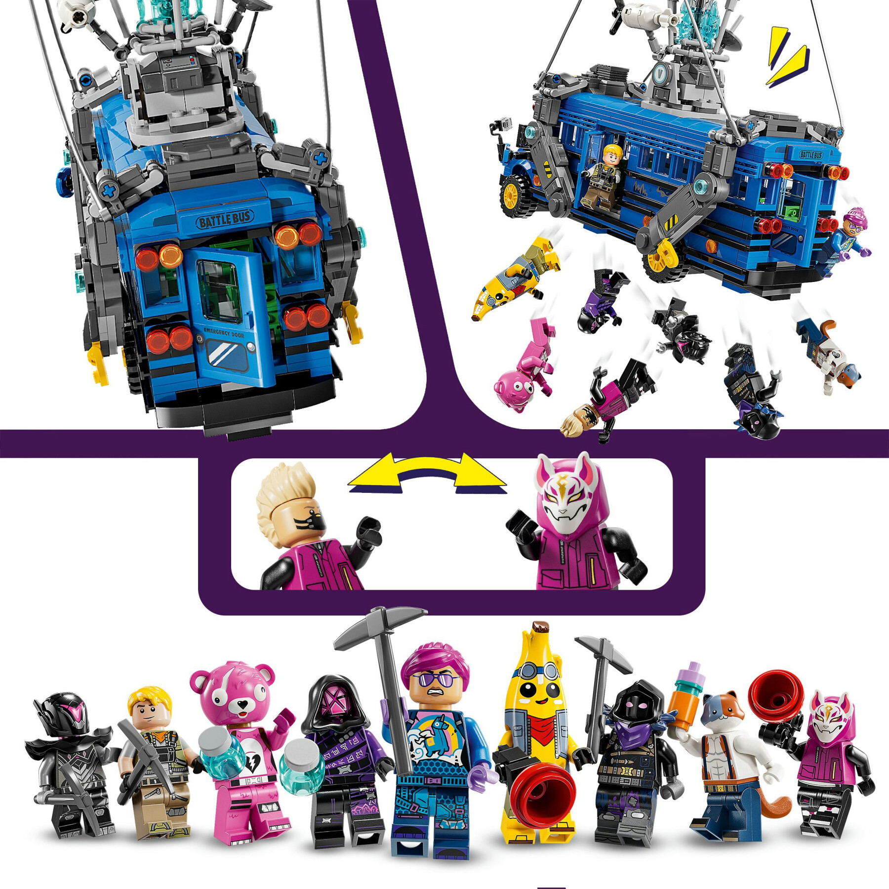 Lego fortnite 77073 bus della battaglia, autobus giocattolo da costruire con 10 personaggi, giochi bambini 10+ da collezione - Lego