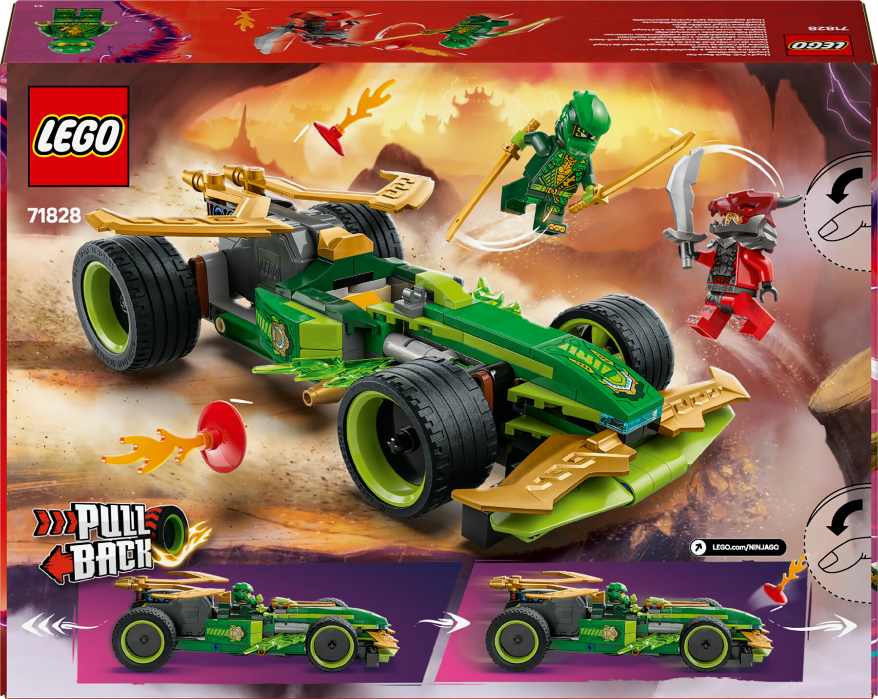 Lego ninjago 71828 racer pull-back di lloyd - modello di auto da corsa giocattolo con 2 minifigure e armi, giochi bambini 7+ - LEGO NINJAGO