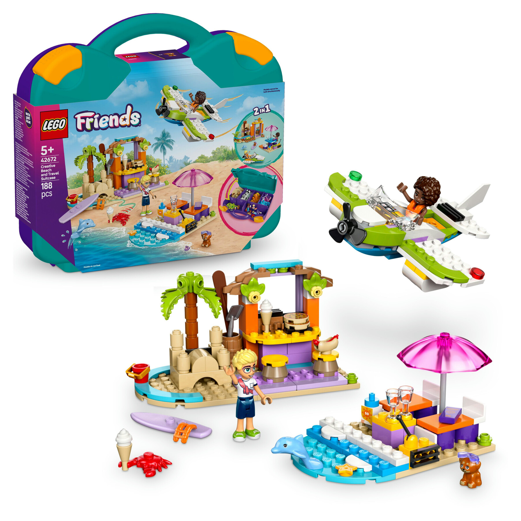 Lego friends 42672 valigia creativa da spiaggia e da viaggio, giochi 2 in 1 per bambine 5+, motoscafo e idrovolante giocattolo - LEGO FRIENDS