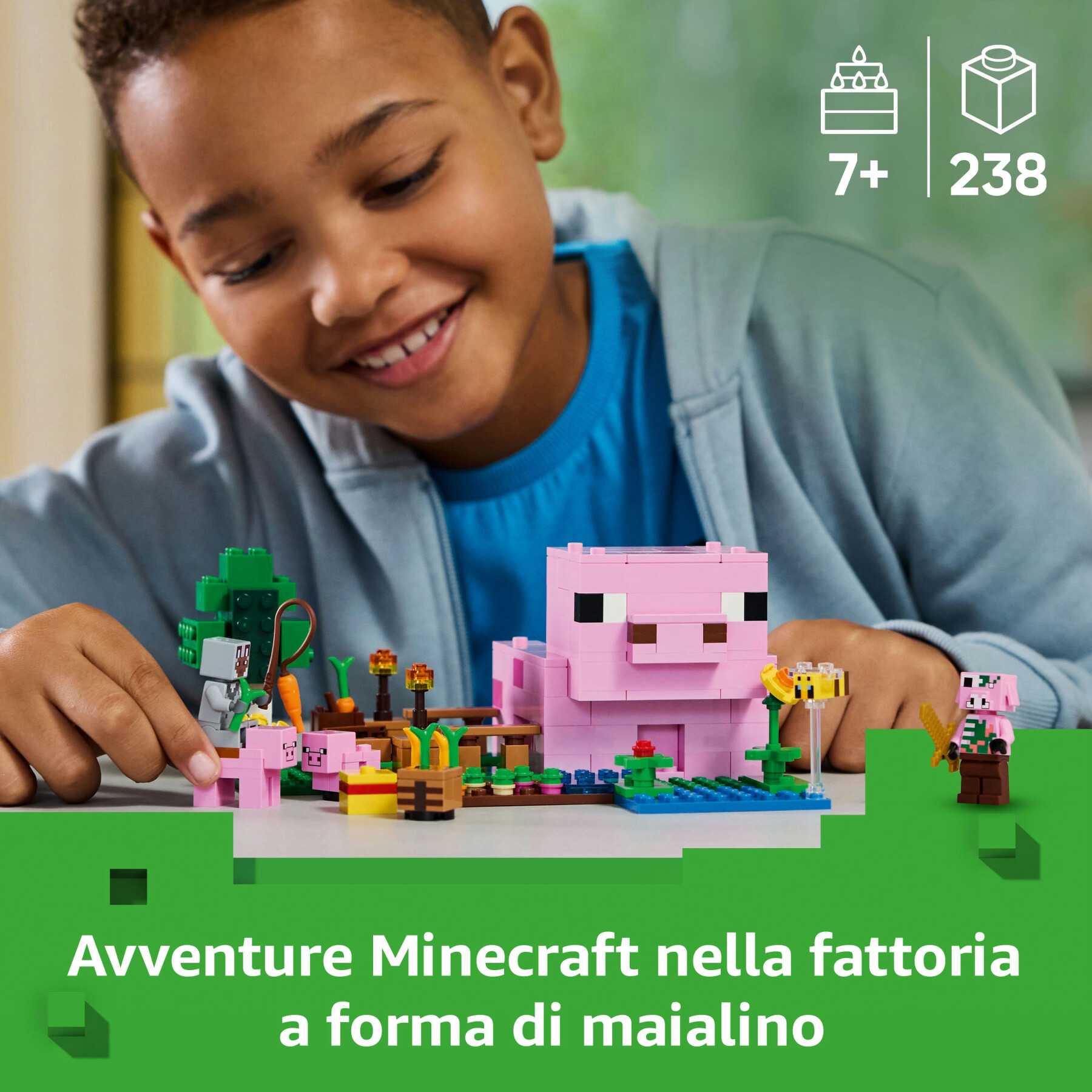 Lego minecraft 21268 la casa del maialino, gioco di ruolo bambini 7+ con personaggi, animali giocattolo e fattoria da costruire - MINECRAFT