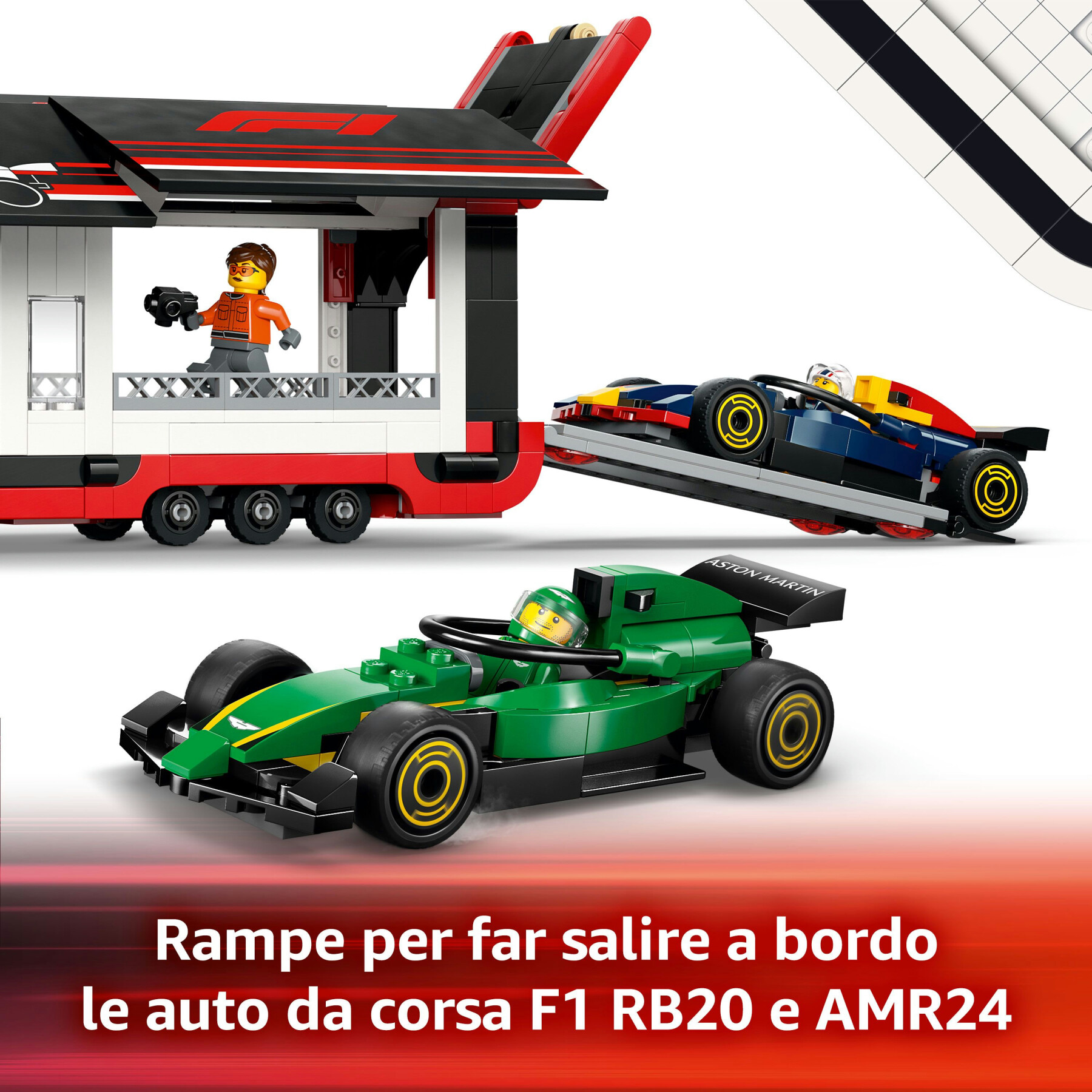 Lego city 60445 autotrasportatore f1 con monoposto rb20 e amr24 f1 - camion giocattolo con 2 modelli di auto e 5 minifigure - LEGO CITY