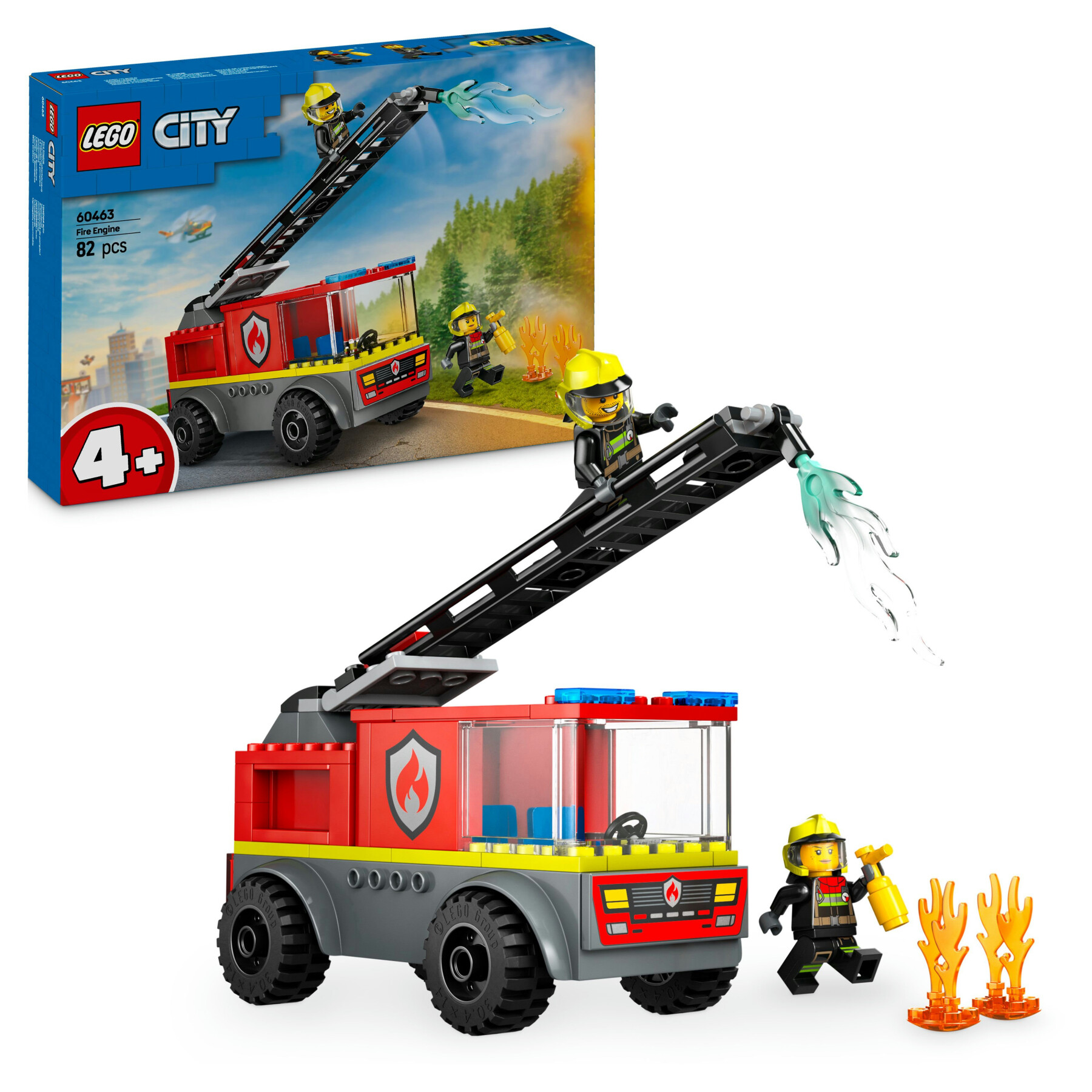 Lego city 60463 autopompa con scala, camion giocattolo dei pompieri con 2 minifigure, giochi educativi per bambini da 4 anni - LEGO CITY