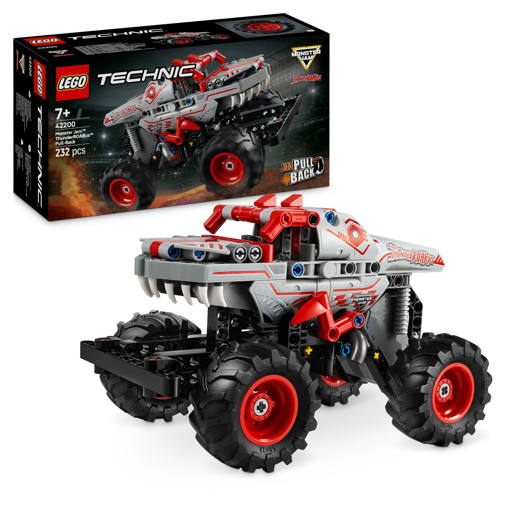 Lego technic 42200 pull-back thunderroarus, monster truck giocattolo da costruire, giochi bambini 7+, regalo fan monster jam - LEGO TECHNIC