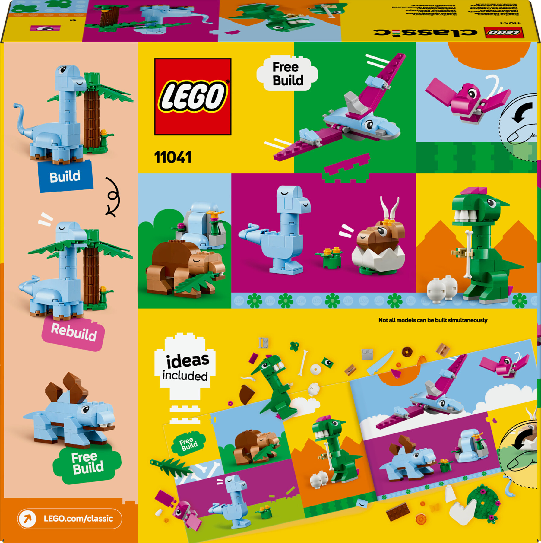 Lego classic 11041 dinosauri creativi, giochi bambini 5+, colorati animali giocattolo da costruire come t. rex e triceratopo - LEGO CLASSIC