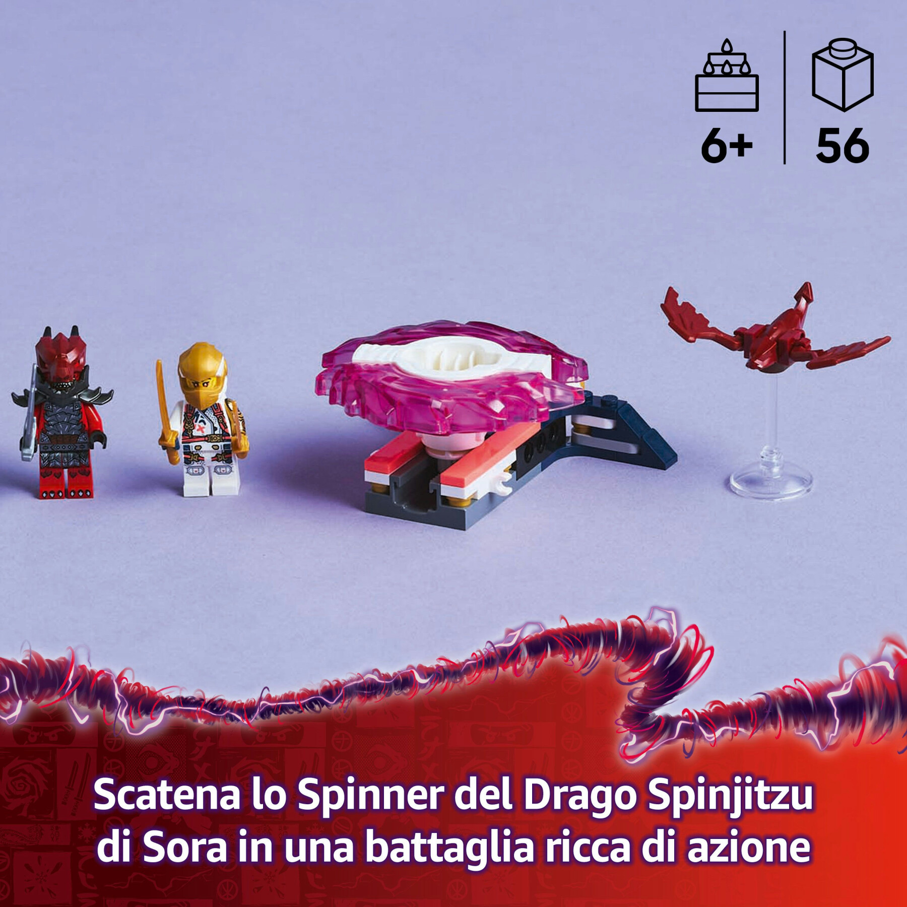 Lego ninjago 71824 spinner del drago spinjitzu di sora - trottola giocattolo con 2 minifigure e armi, giochi per bambini 6+ - LEGO NINJAGO