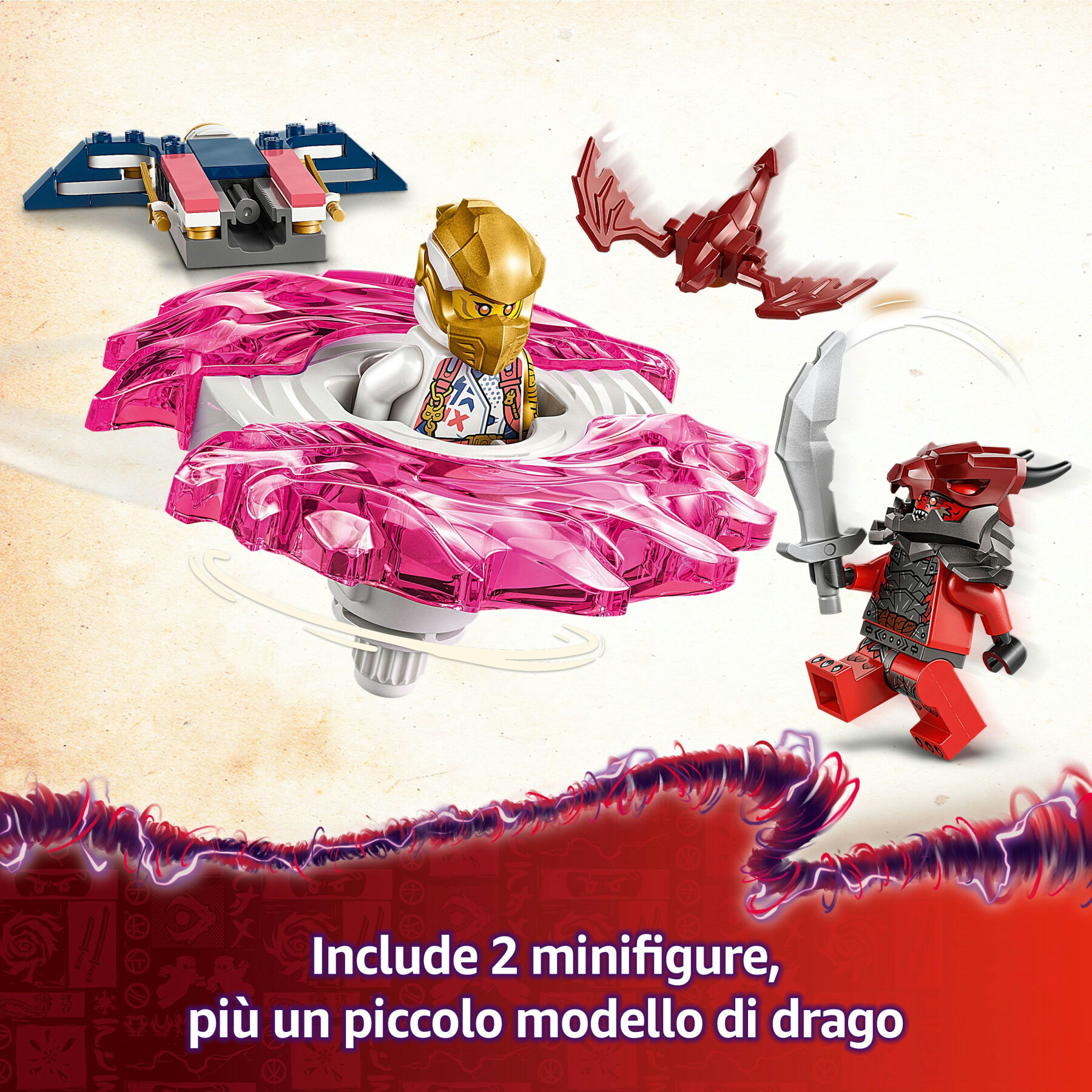 Lego ninjago 71824 spinner del drago spinjitzu di sora - trottola giocattolo con 2 minifigure e armi, giochi per bambini 6+ - LEGO NINJAGO