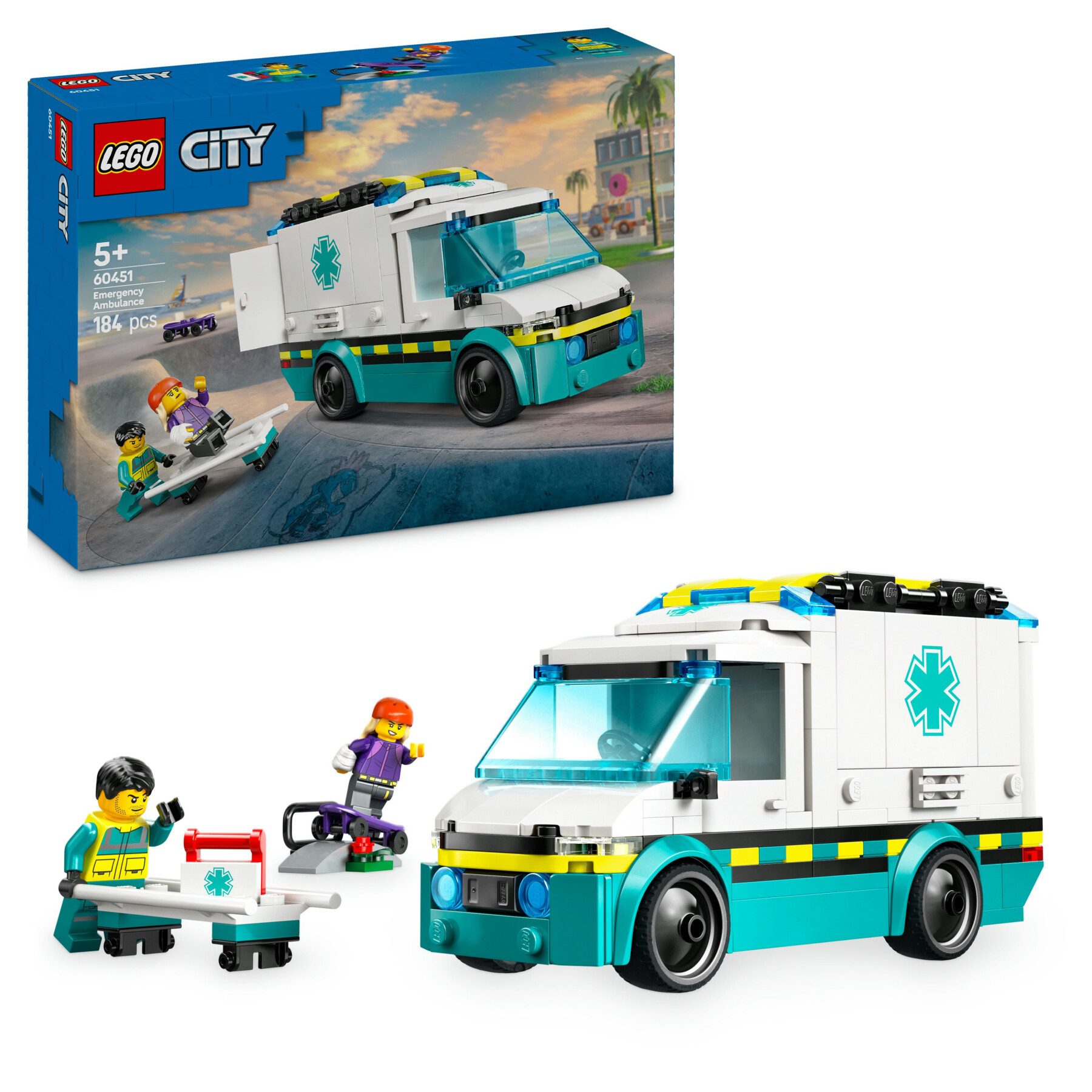 Lego city 60451 ambulanza di emergenza giocattolo con 2 minifigure, giochi educativi bambini 5+, regalo per l'apprendimento - LEGO CITY