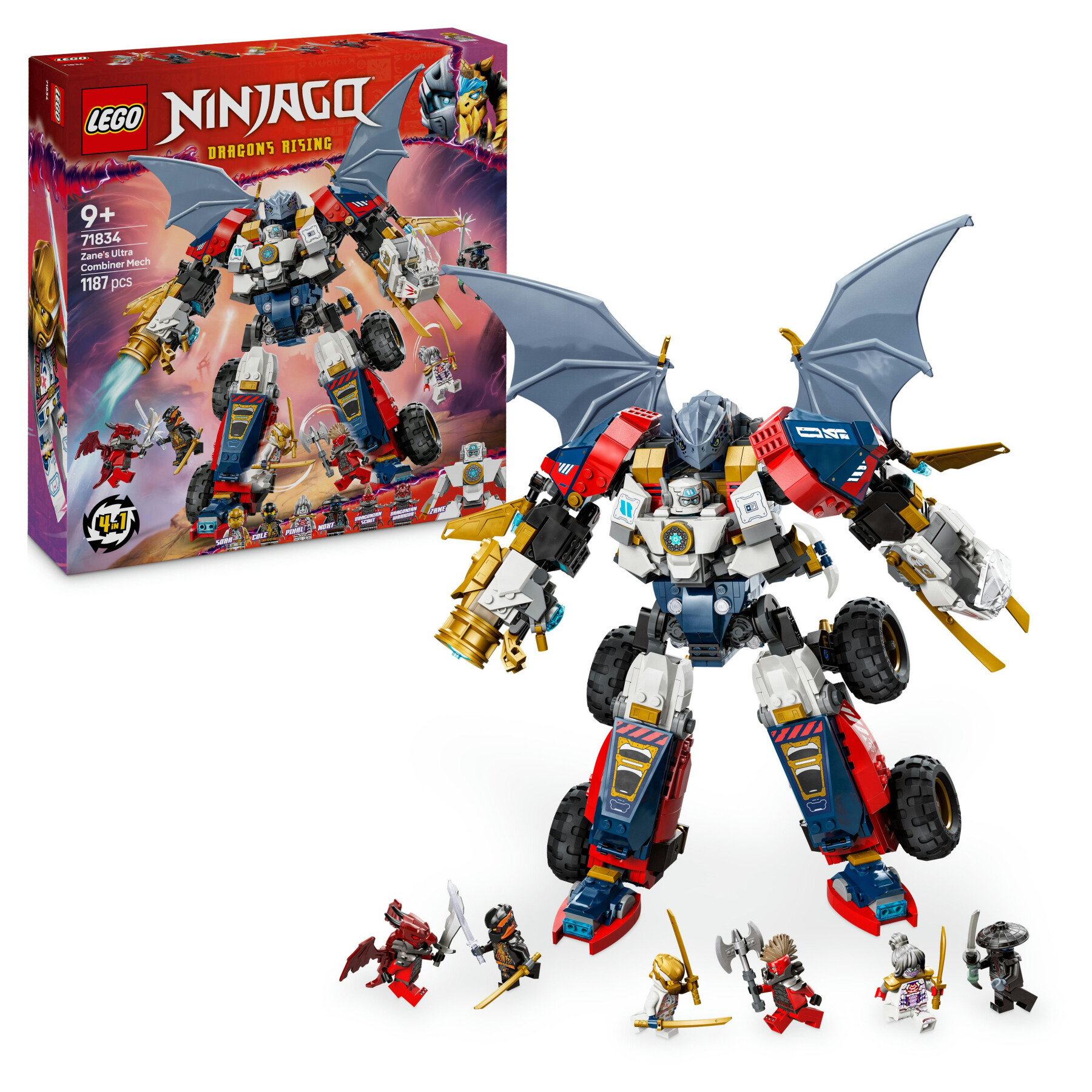 Lego ninjago 71834 mech ultra combinatore di zane - robot giocattolo 4 in 1 separabile in 4 modellini, giochi per bambini 9+ - LEGO NINJAGO