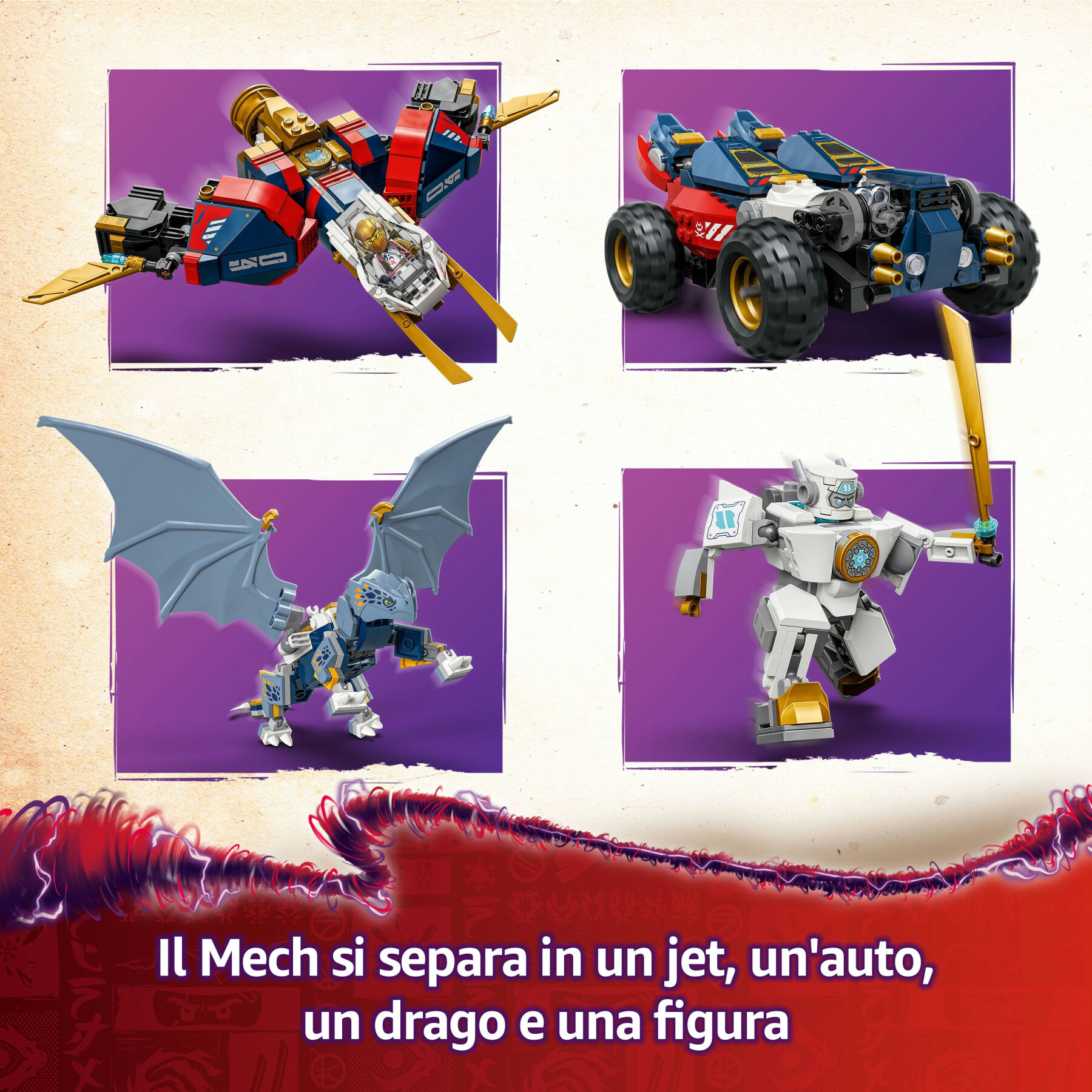Lego ninjago 71834 mech ultra combinatore di zane - robot giocattolo 4 in 1 separabile in 4 modellini, giochi per bambini 9+ - LEGO NINJAGO