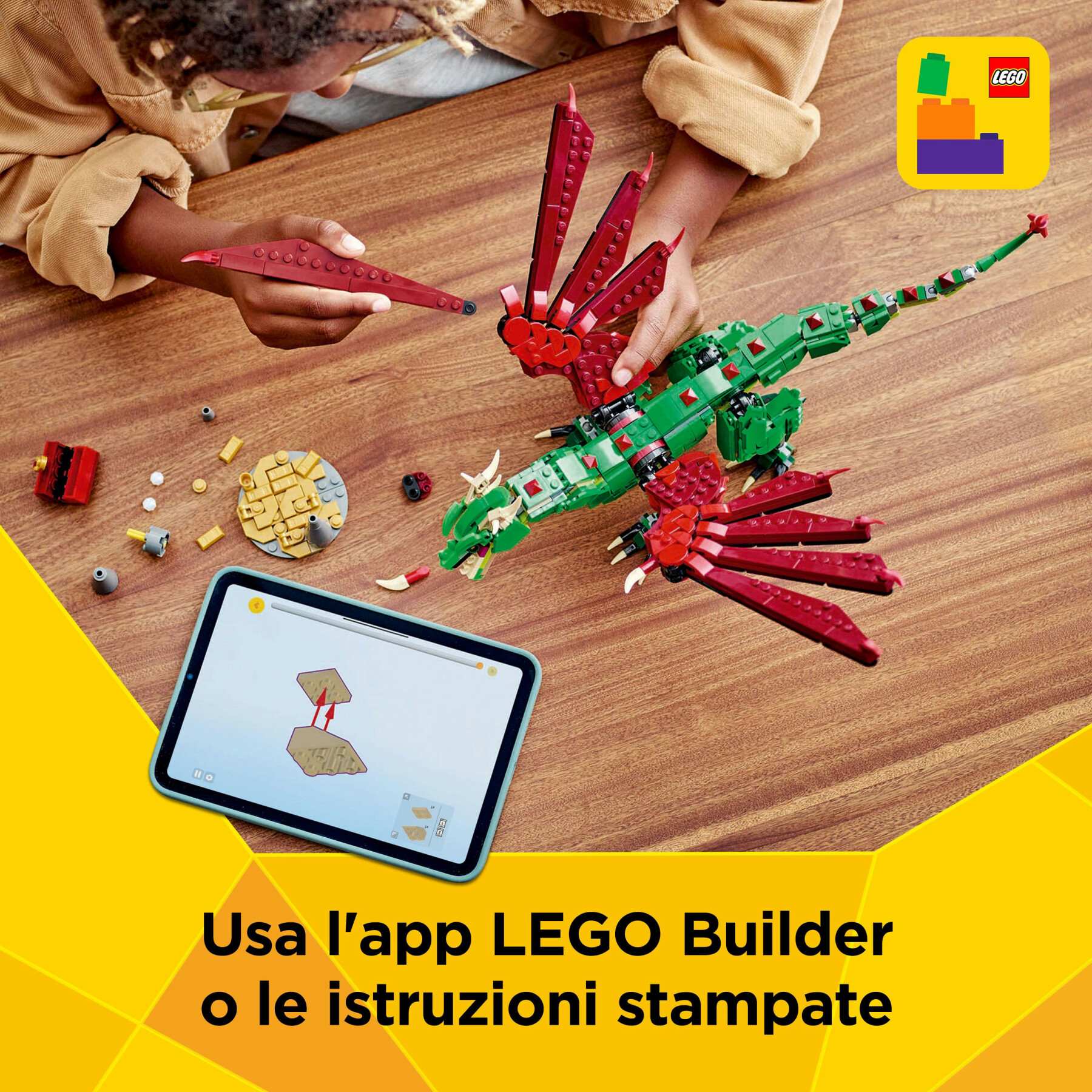 Lego creator 3 in 1 31161 drago medievale giocattolo, si trasforma in serpente o fenice, animali da costruire per bambini 9+ - LEGO CREATOR