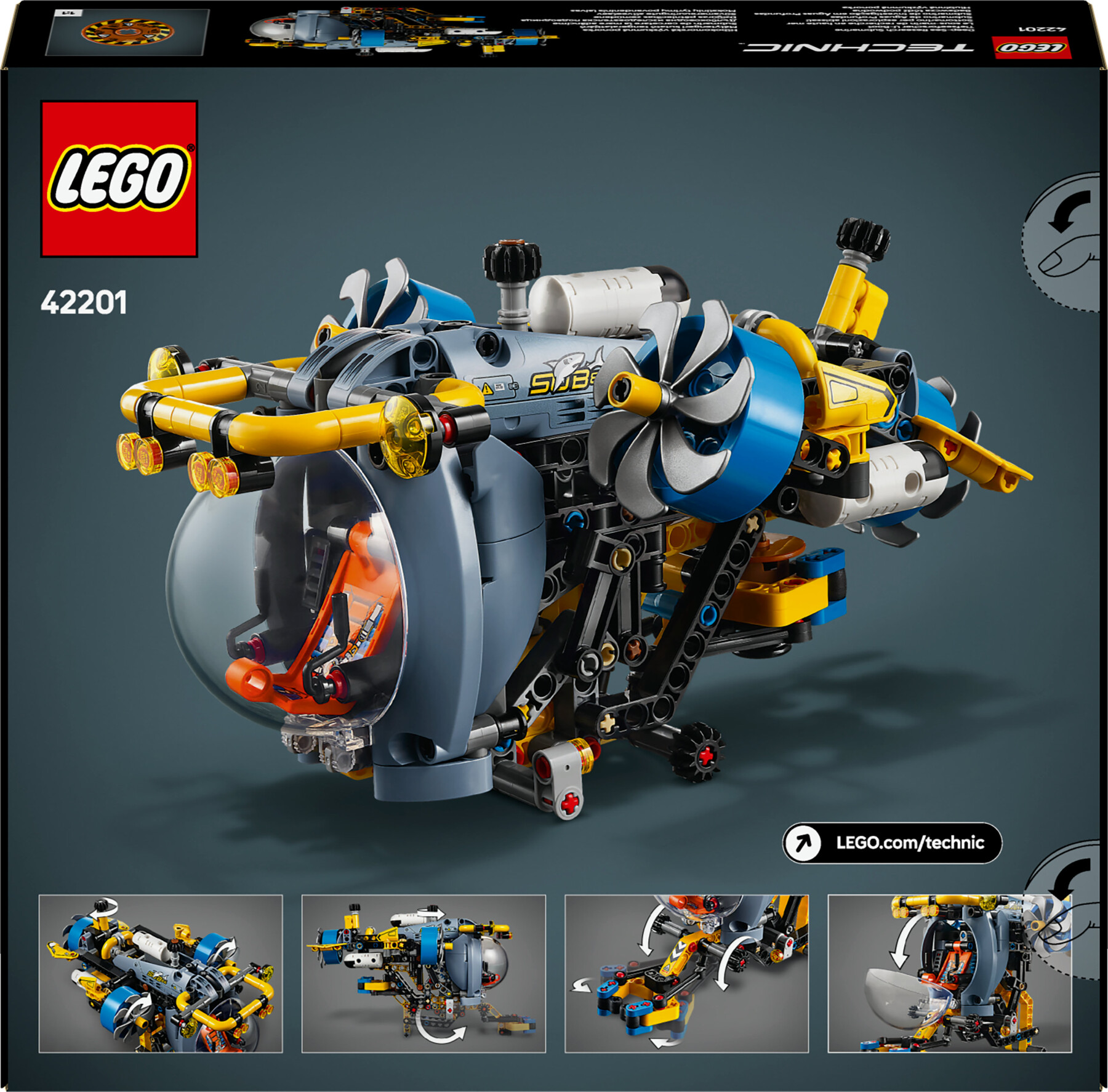 Lego technic 42201 sottomarino per esplorazioni abissali, giocattolo con eliche mobili e cabina apribile, giochi bambini 9+ - LEGO TECHNIC