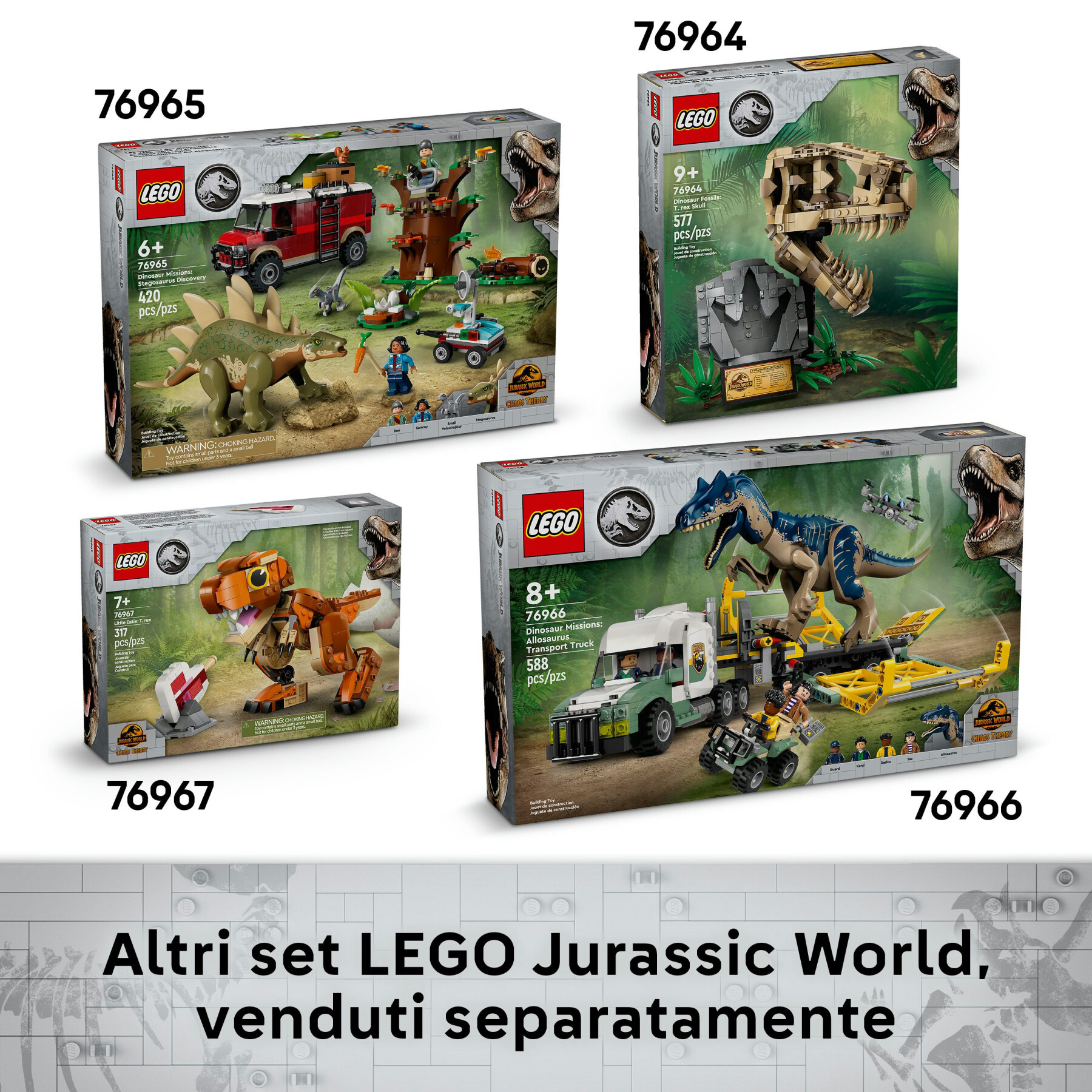 Lego jurassic world 76969 fossili di dinosauro: teschio di triceratopo, giocattolo con supporto e minifigure, giochi bambini 9+ - LEGO JURASSIC PARK/W