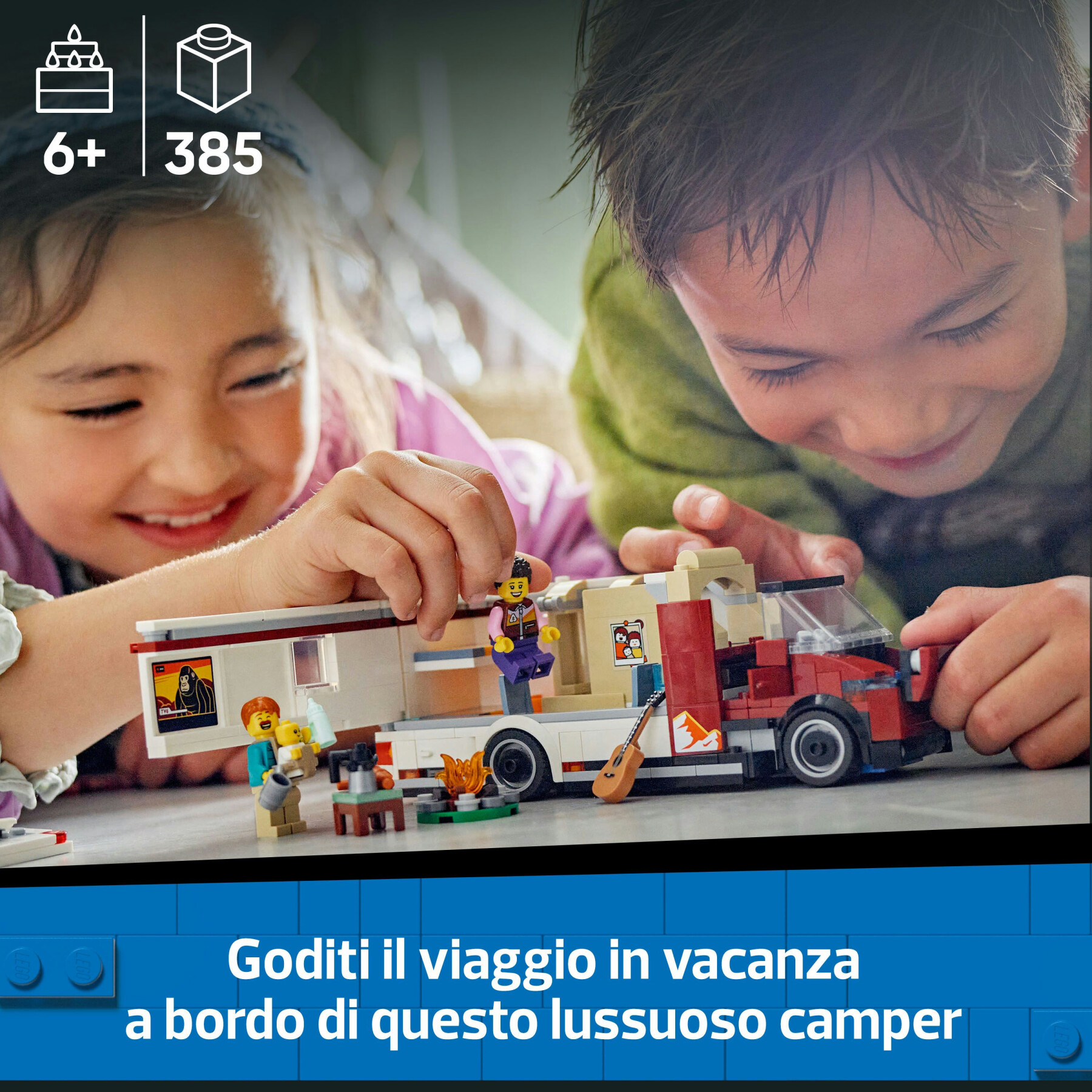 Lego city 60454 camper van delle vacanze d’avventura, veicolo giocattolo con 3 minifigure e accessori, giochi per bambini 6+ - LEGO CITY