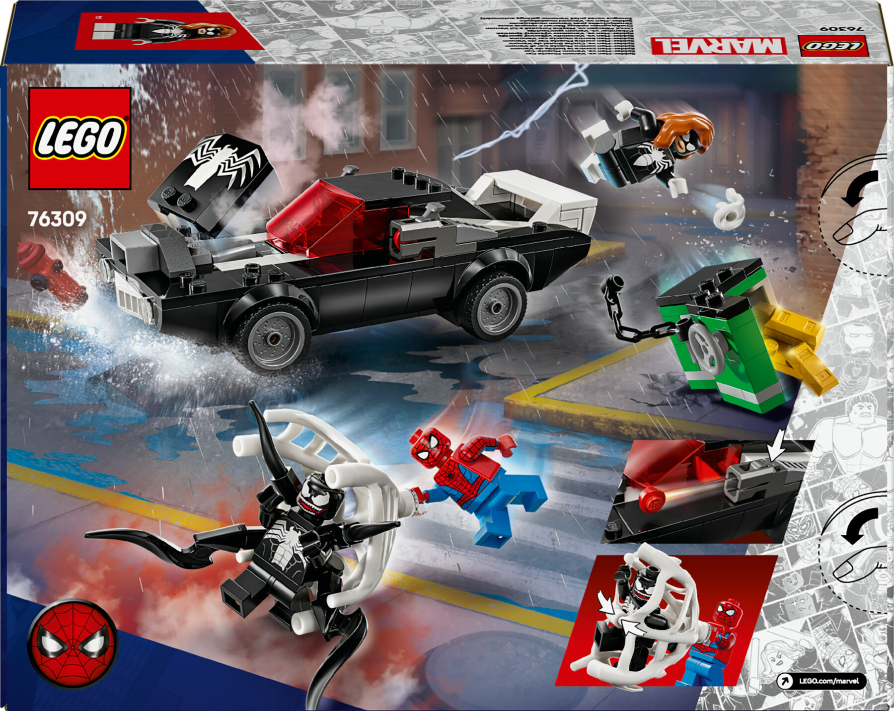 Lego marvel 76309 spider-man contro muscle car di venom, macchina giocattolo da costruire con 3 minifigure, gicohi bambini 7+ - LEGO SUPER HEROES