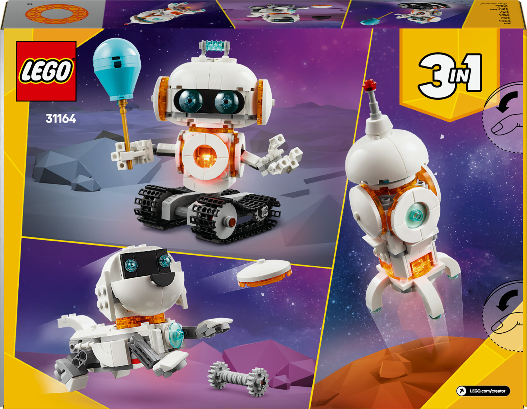 Lego creator 3 in 1 31164 robot spaziale giocattolo - si trasforma in cane o in razzo - set di costruzioni per bambini 8+ - LEGO CREATOR