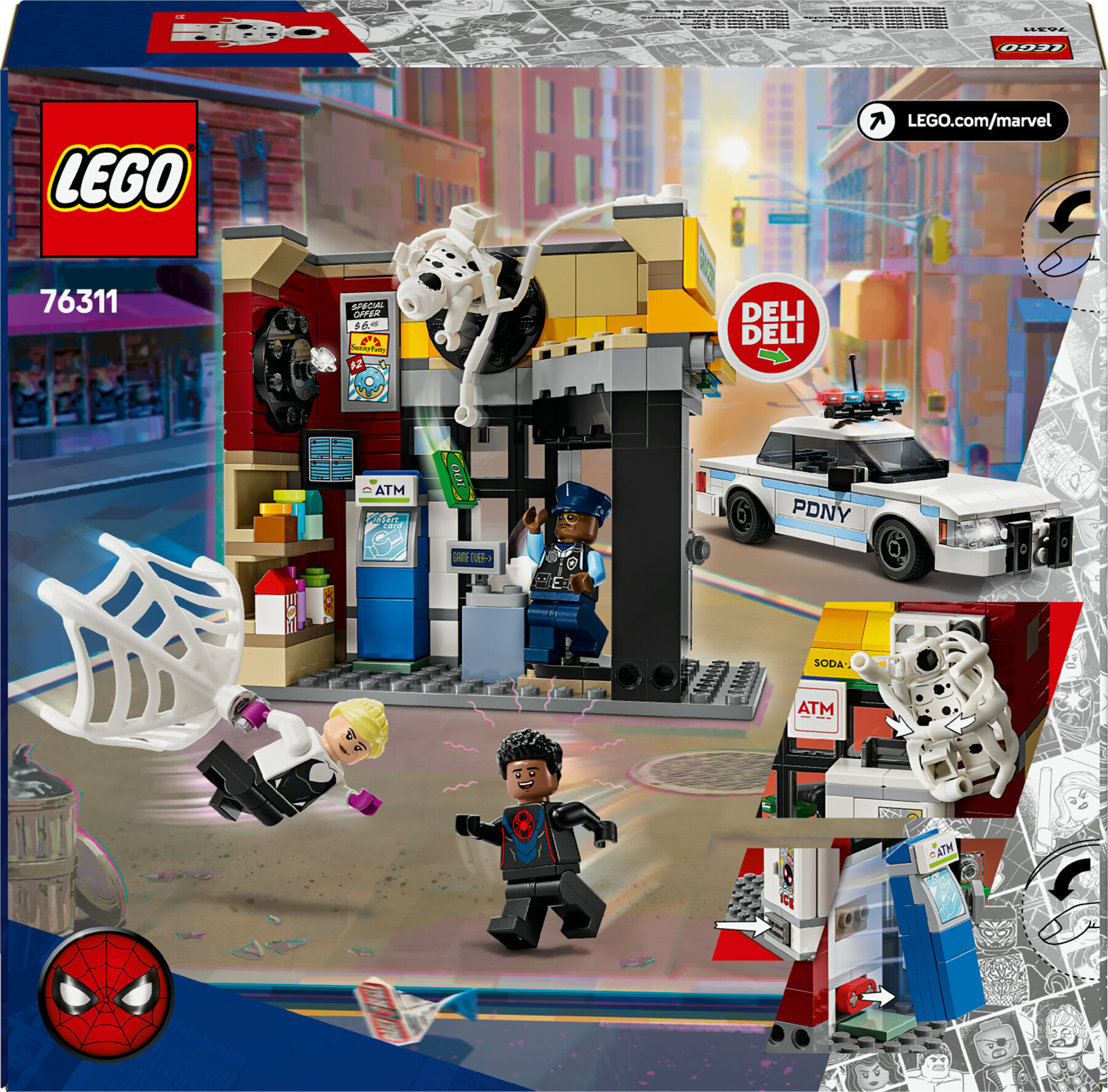 Lego marvel 76311 spider-verse: miles morales contro la macchia, edificio e macchina giocattolo da costruire, giochi bambini9+ - LEGO SUPER HEROES