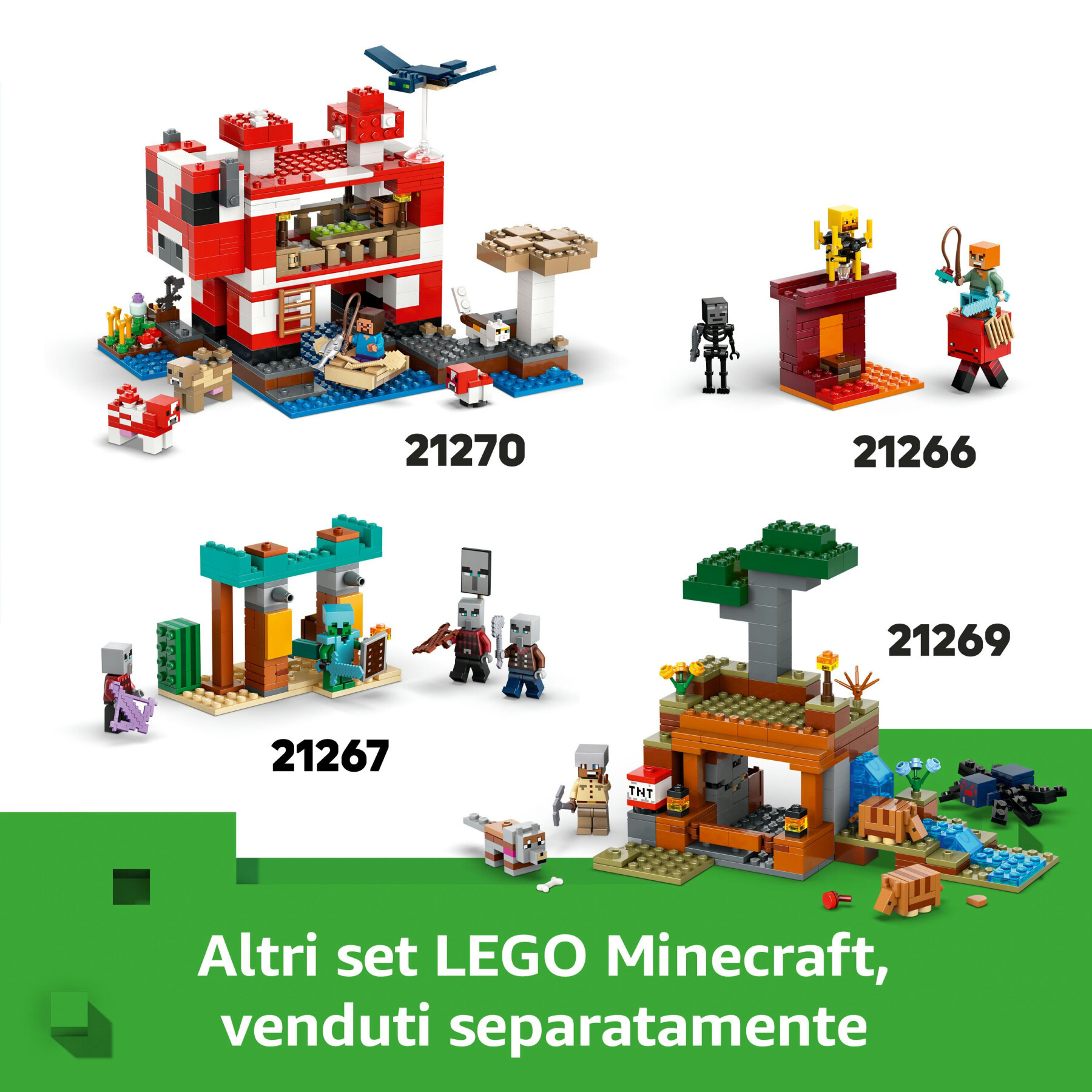 Lego minecreaft 21270 la casa del mooshroom, giochi di ruolo bambini 8+ con personaggi, animali giocattolo, mob e accessori - MINECRAFT