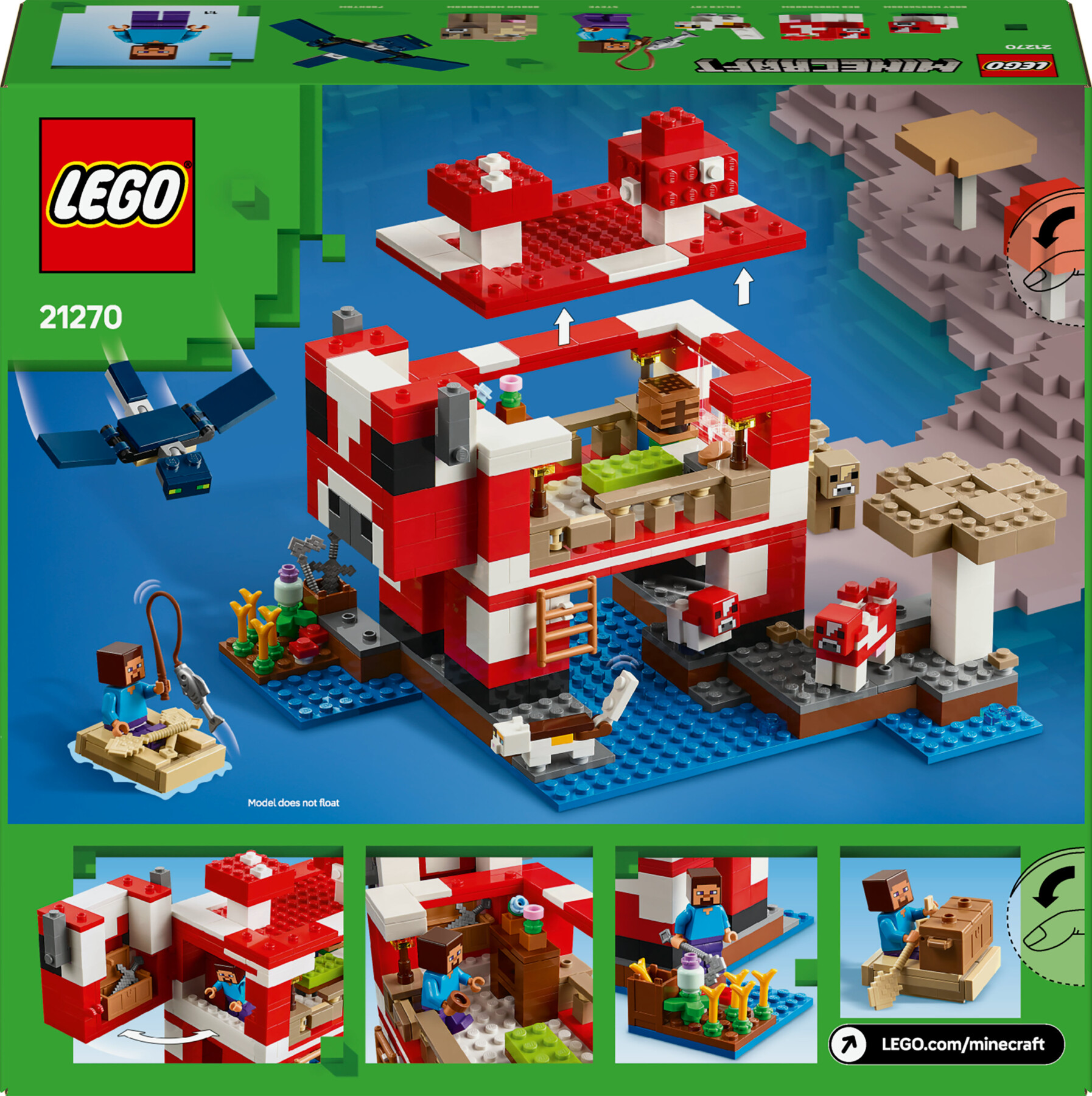 Lego minecreaft 21270 la casa del mooshroom, giochi di ruolo bambini 8+ con personaggi, animali giocattolo, mob e accessori - MINECRAFT