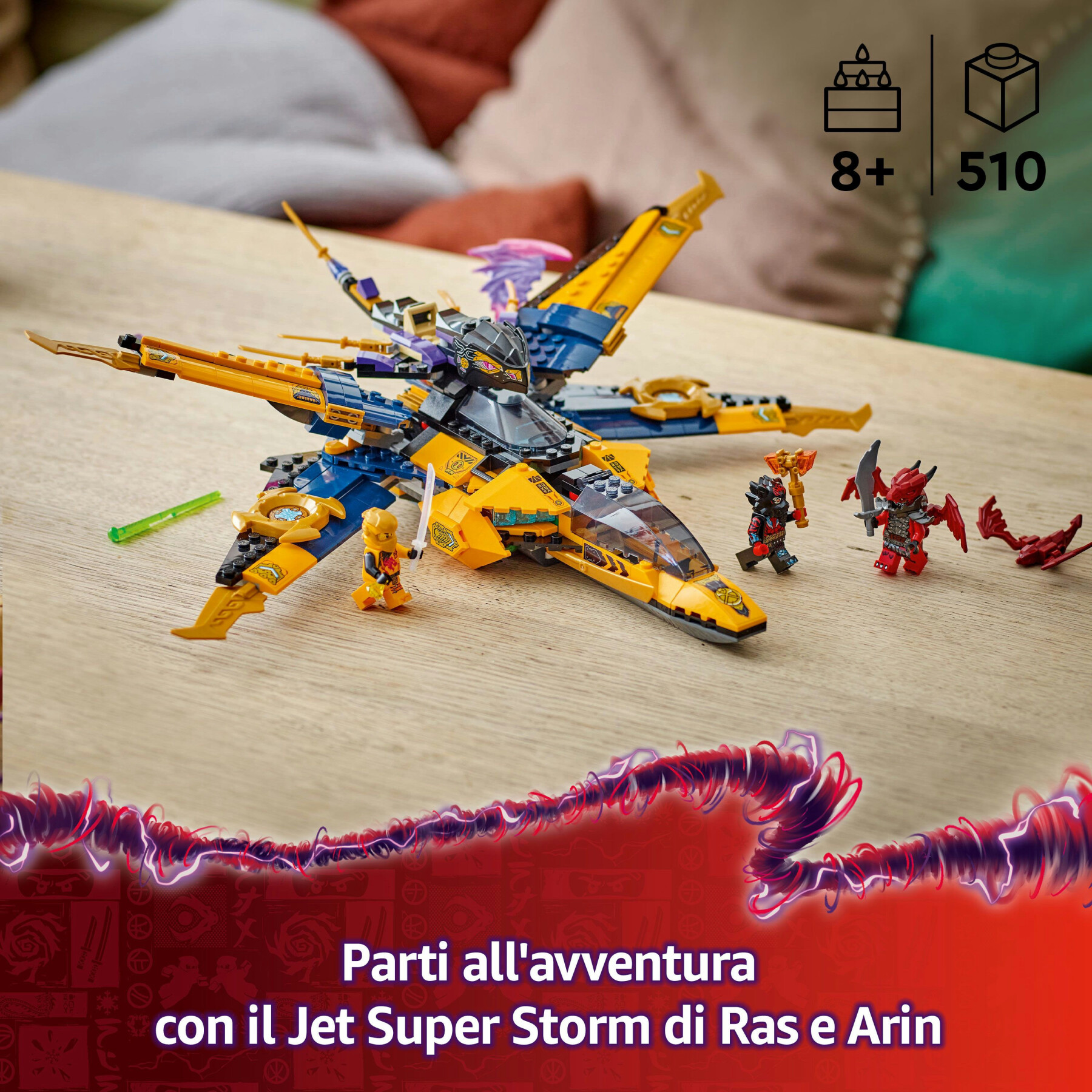 Lego ninjago 71833 jet super storm di ras e arin - aereo giocattolo con drone e capsula di salvataggio, giochi per bambini 8+ - LEGO NINJAGO