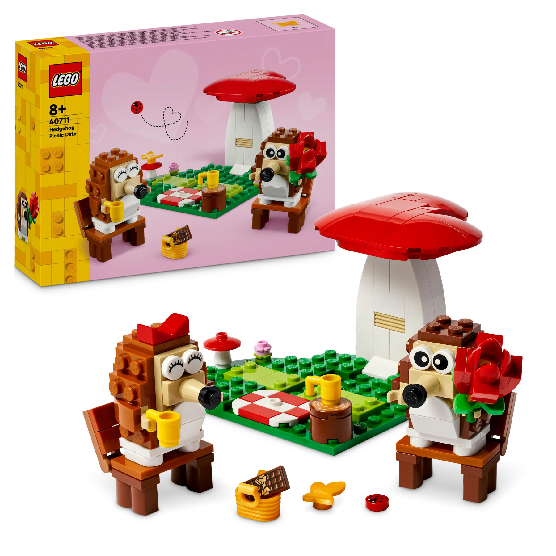 Lego 40711  l'appuntamento romantico dei ricci, giochi creativi per bambini 8+ con 2 animali giocattolo, un fungo e una base - Lego