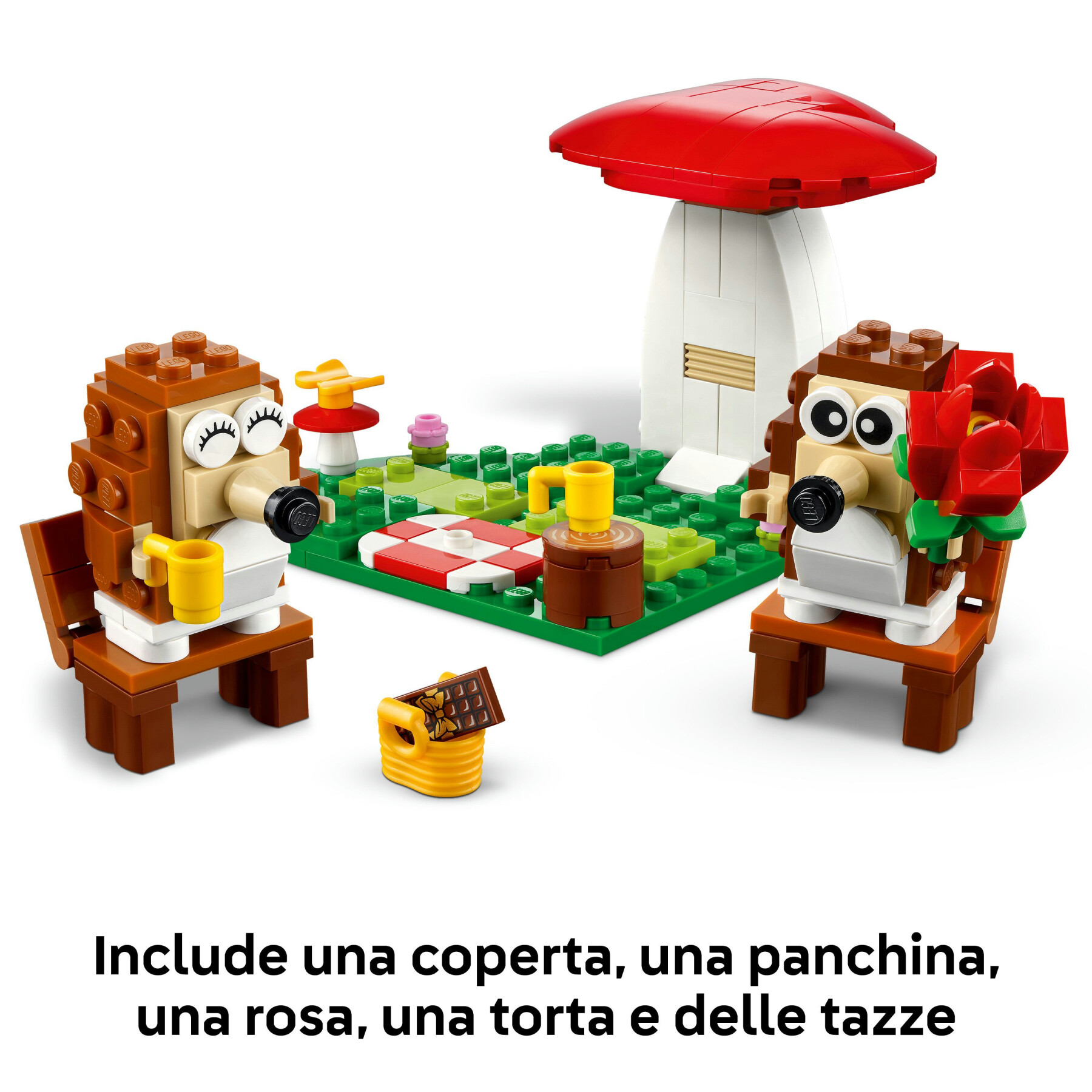 Lego 40711  l'appuntamento romantico dei ricci, giochi creativi per bambini 8+ con 2 animali giocattolo, un fungo e una base - Lego