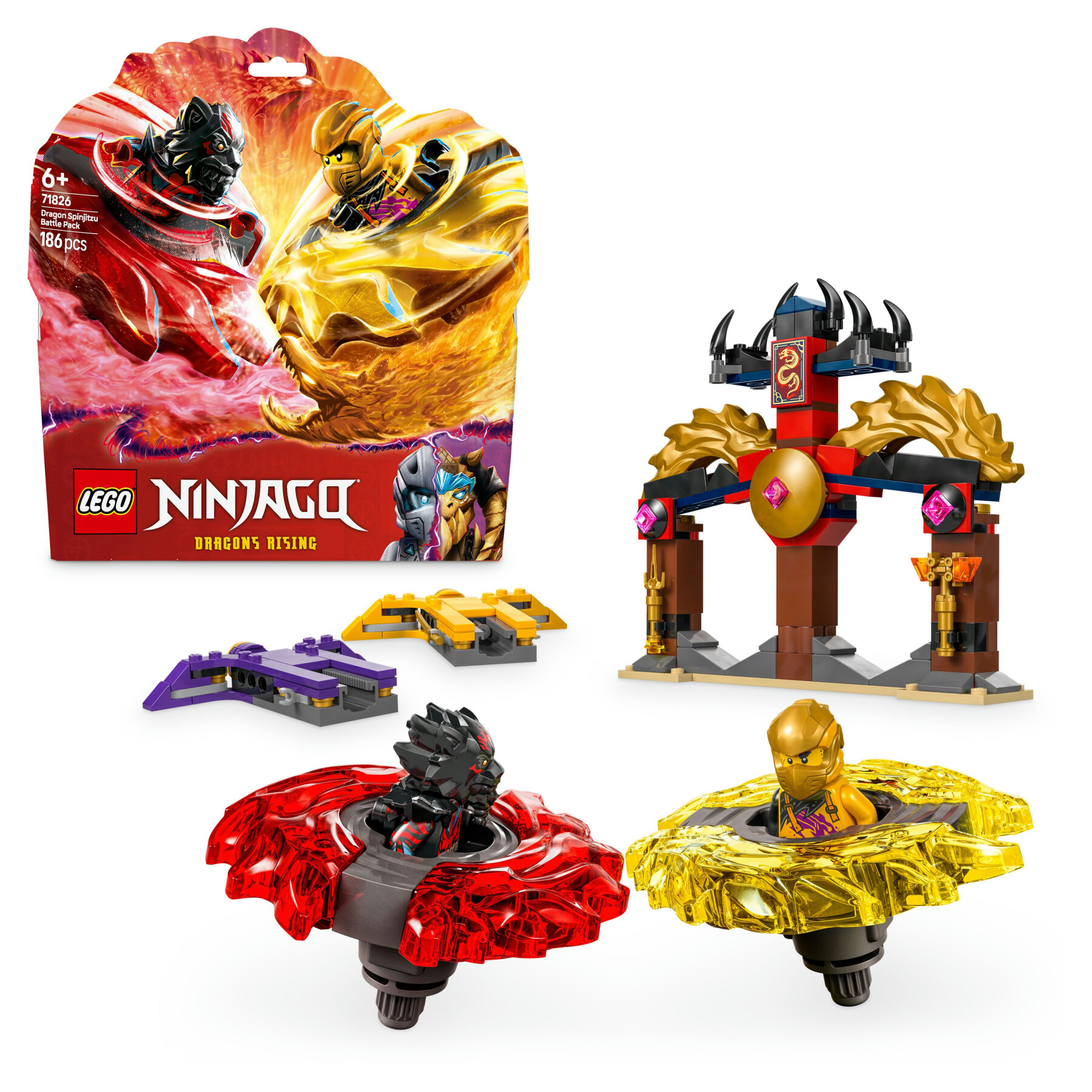 Lego ninjago 71826 battle pack draghi dello spinjitzu - 2 trottole giocattolo, tempio e 2 minifigure, giochi per bambini 6+ - LEGO NINJAGO