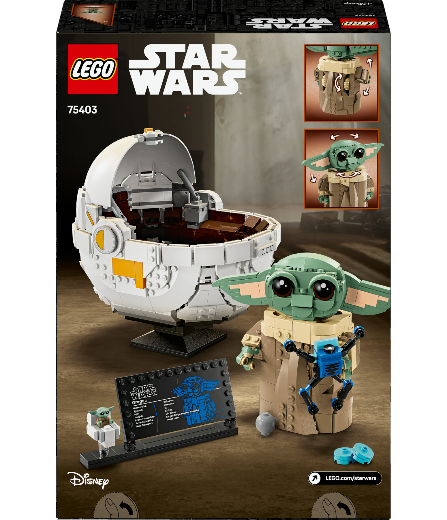 Lego star wars 75403 grogu e carrozzina con rana sorgan e minifigure di grogu da collezione, giocattolo per bambini 10+ - LEGO® Star Wars™