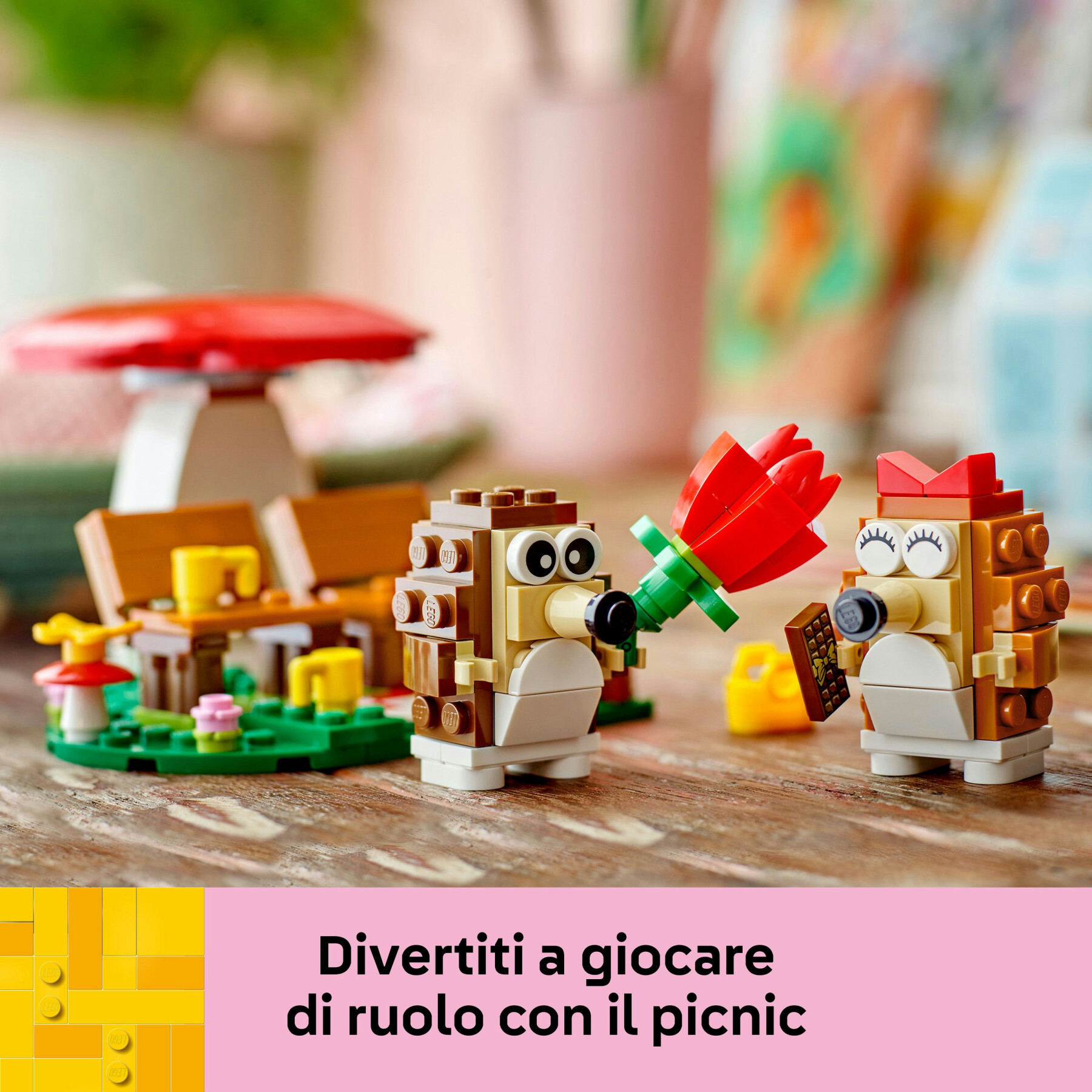 Lego 40711  l'appuntamento romantico dei ricci, giochi creativi per bambini 8+ con 2 animali giocattolo, un fungo e una base - Lego