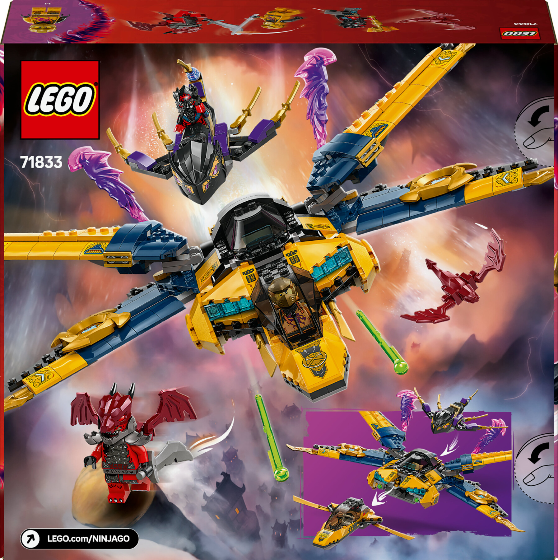 Lego ninjago 71833 jet super storm di ras e arin - aereo giocattolo con drone e capsula di salvataggio, giochi per bambini 8+ - LEGO NINJAGO