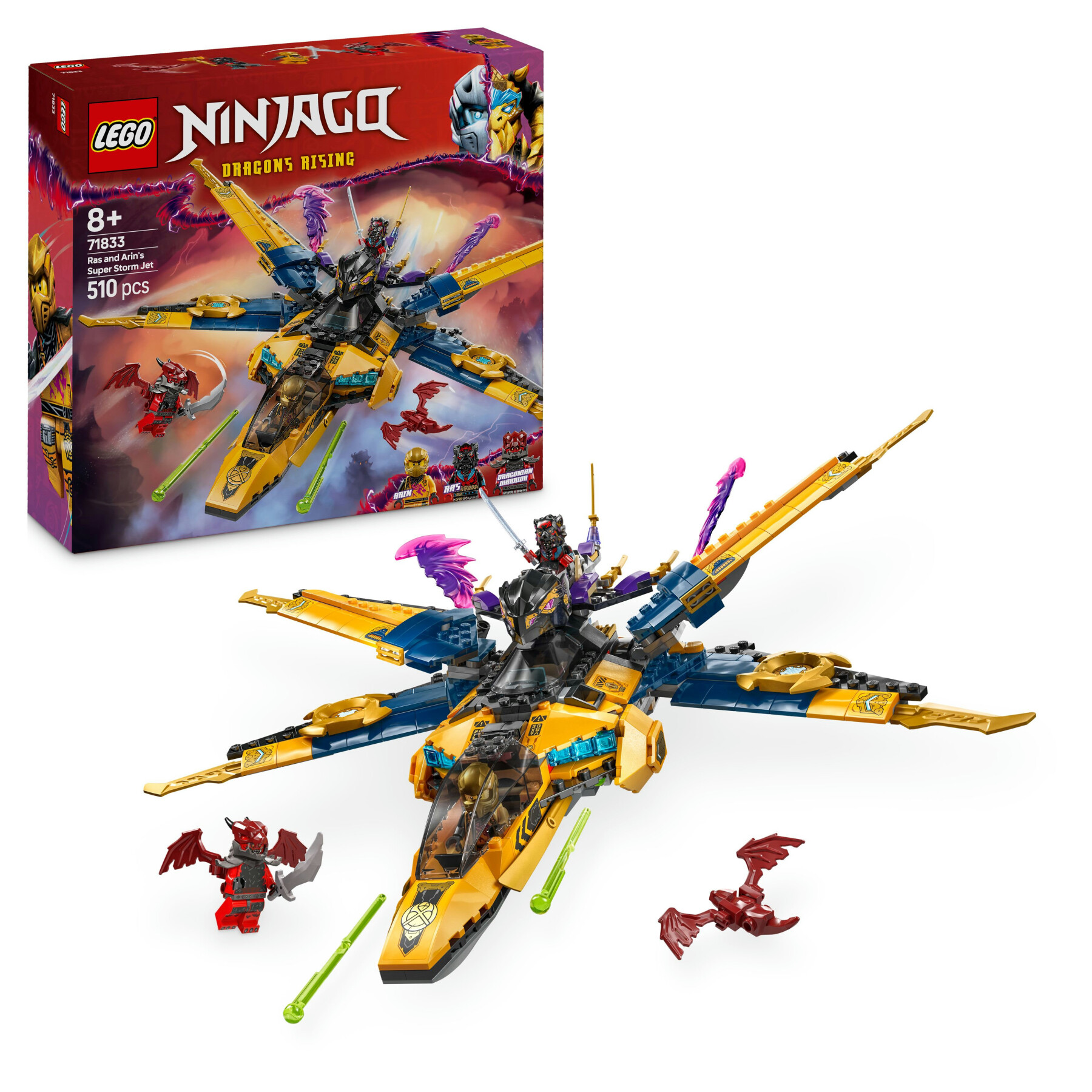 Lego ninjago 71833 jet super storm di ras e arin - aereo giocattolo con drone e capsula di salvataggio, giochi per bambini 8+ - LEGO NINJAGO