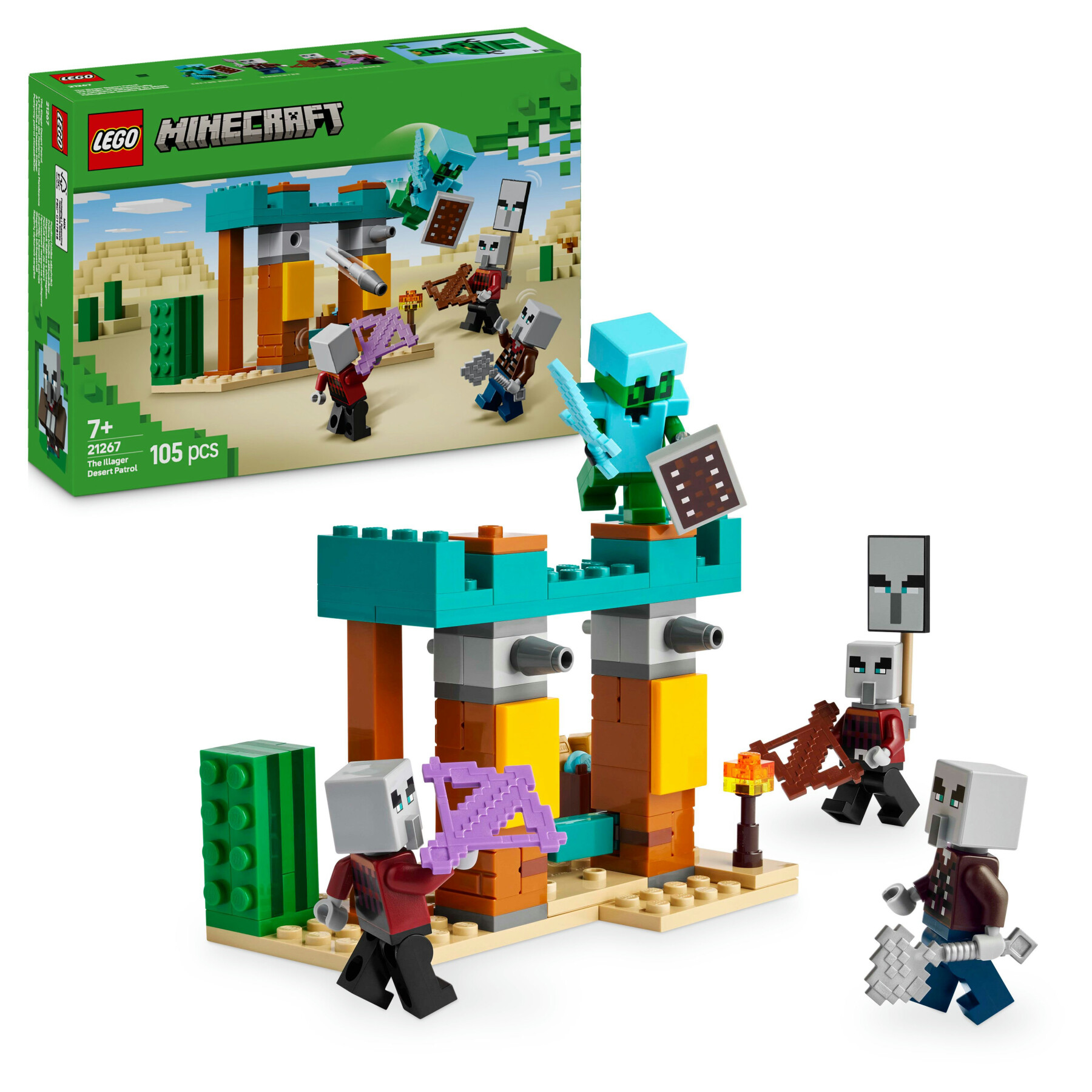 Lego minecraft 21267 pattuglia nel deserto della bestia, gioco di ruolo bambini 7+ con 4 personaggi del videogioco e accessori - MINECRAFT