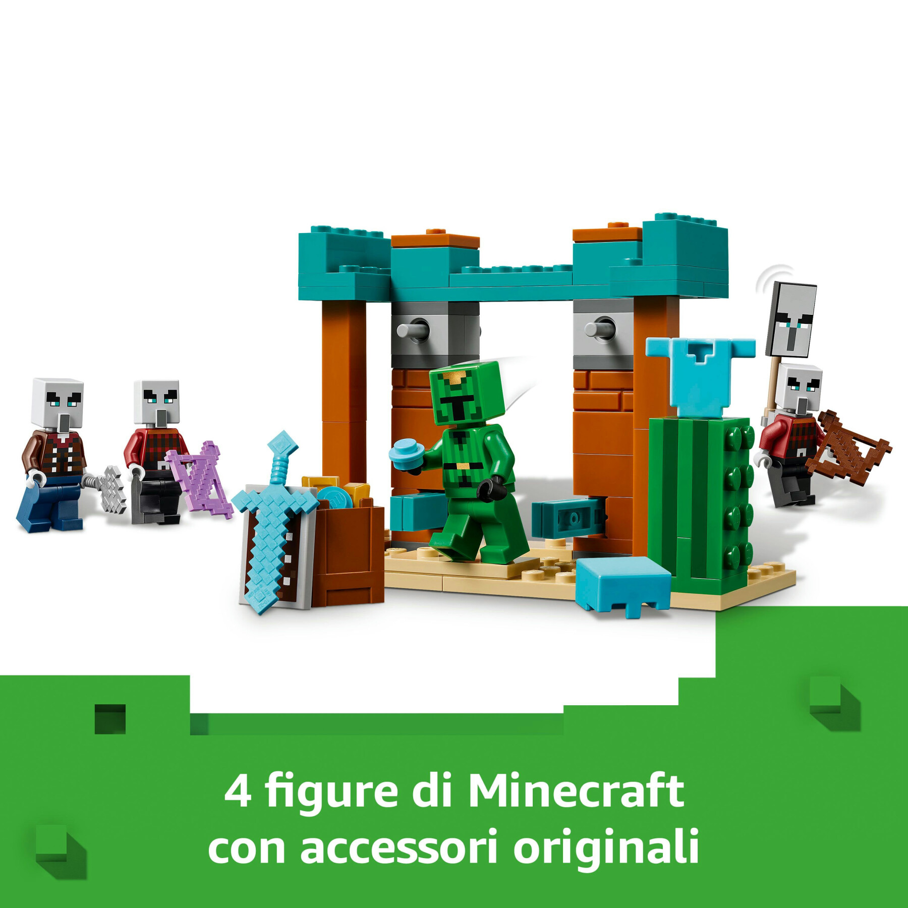 Lego minecraft 21267 pattuglia nel deserto della bestia, gioco di ruolo bambini 7+ con 4 personaggi del videogioco e accessori - MINECRAFT