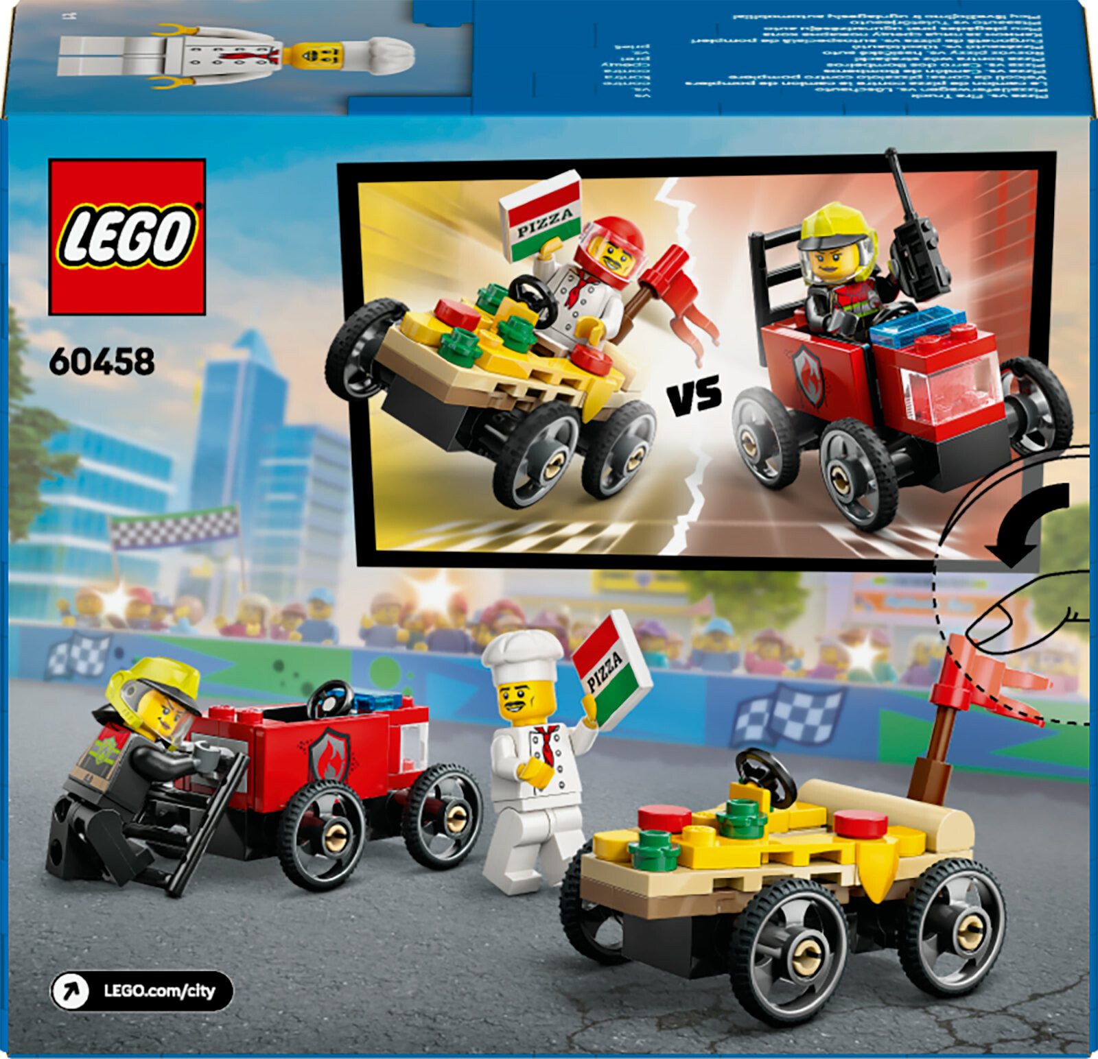 Lego city 60458 pack veicoli da corsa: pizzaiolo contro pompiere, macchine giocattolo con 2 minifigure, giochi per bambini 5+ - LEGO CITY