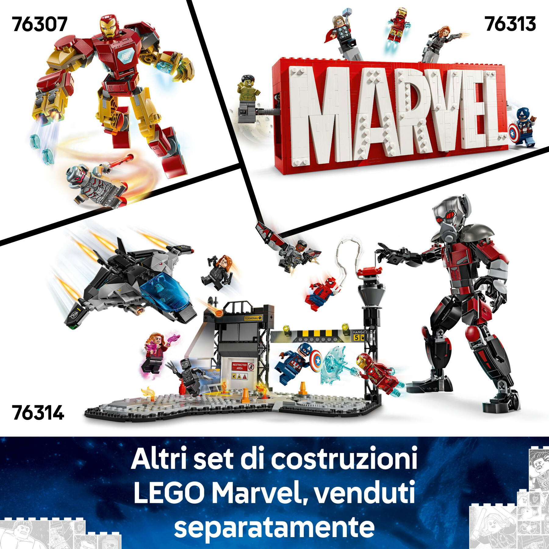 Lego marvel 76310 auto di iron man car e black panther contro hulk rosso, macchina giocattolo, aereo e 3 minifigure, bambini7+ - LEGO SUPER HEROES