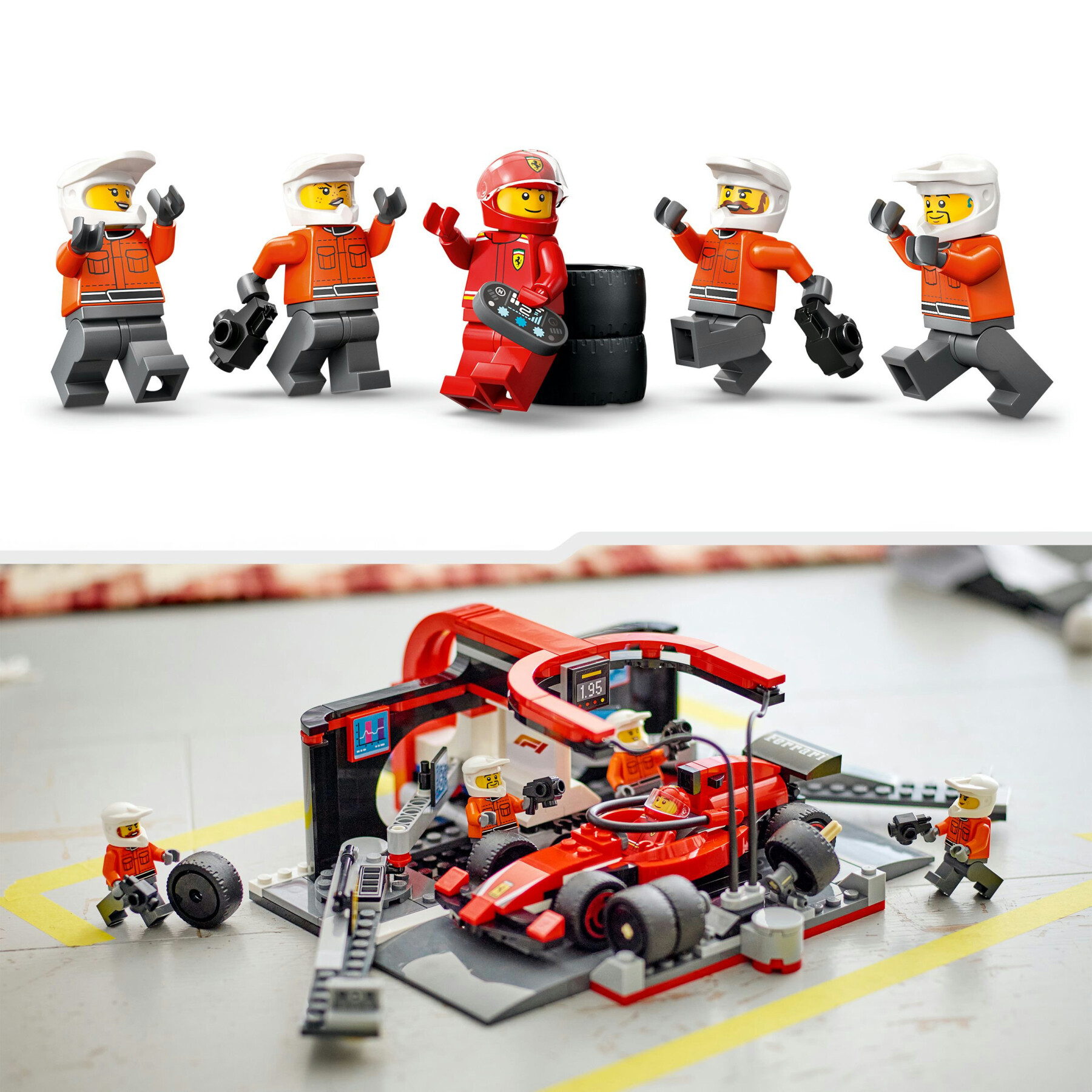Lego city 60443 pit stop e meccanici con monoposto ferrari f1 - officina, macchina giocattolo e accessori, giochi bambini 6+ - LEGO CITY