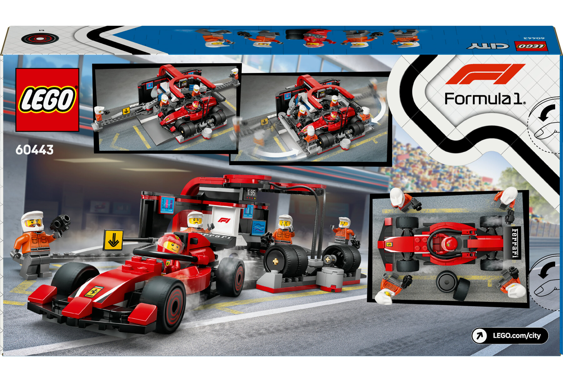 Lego city 60443 pit stop e meccanici con monoposto ferrari f1 - officina, macchina giocattolo e accessori, giochi bambini 6+ - LEGO CITY