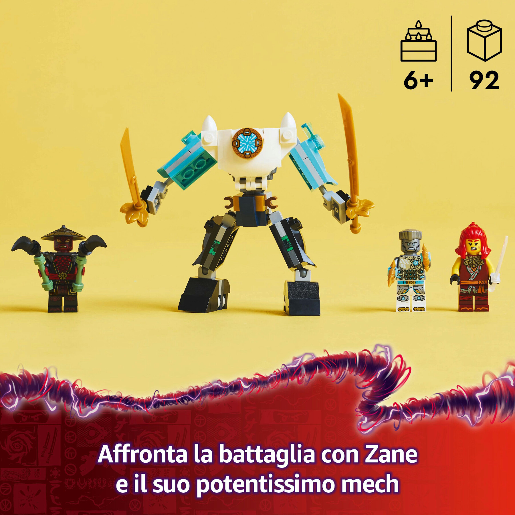 Lego ninjago 71827 mech da battaglia di zane - figura giocattolo ninja snodabile con 3 minifigure e armi, giochi bambini 6+ - LEGO NINJAGO