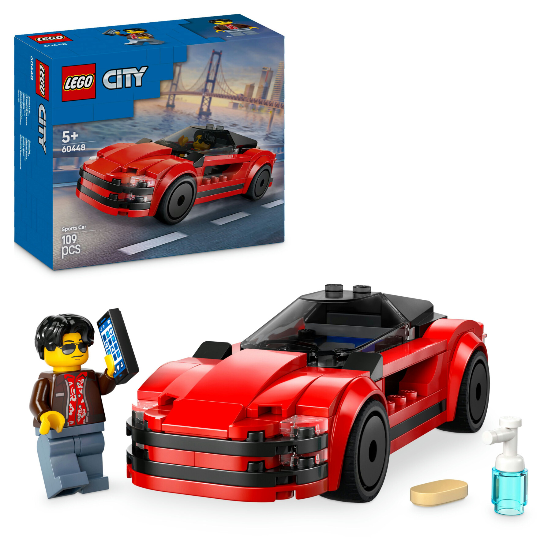 Lego city 60448 auto sportiva rossa - macchina giocattolo, giochi educativi per bambini 5+, regalo con minifigure e accessori - LEGO CITY