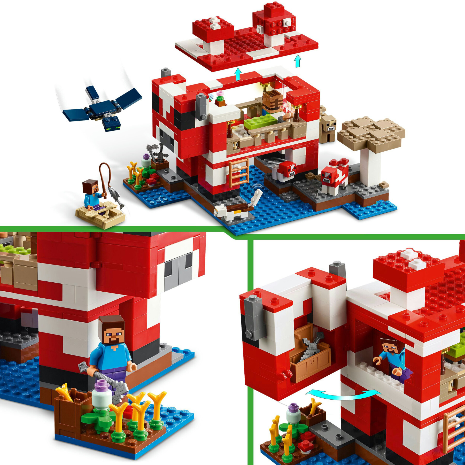 Lego minecreaft 21270 la casa del mooshroom, giochi di ruolo bambini 8+ con personaggi, animali giocattolo, mob e accessori - MINECRAFT