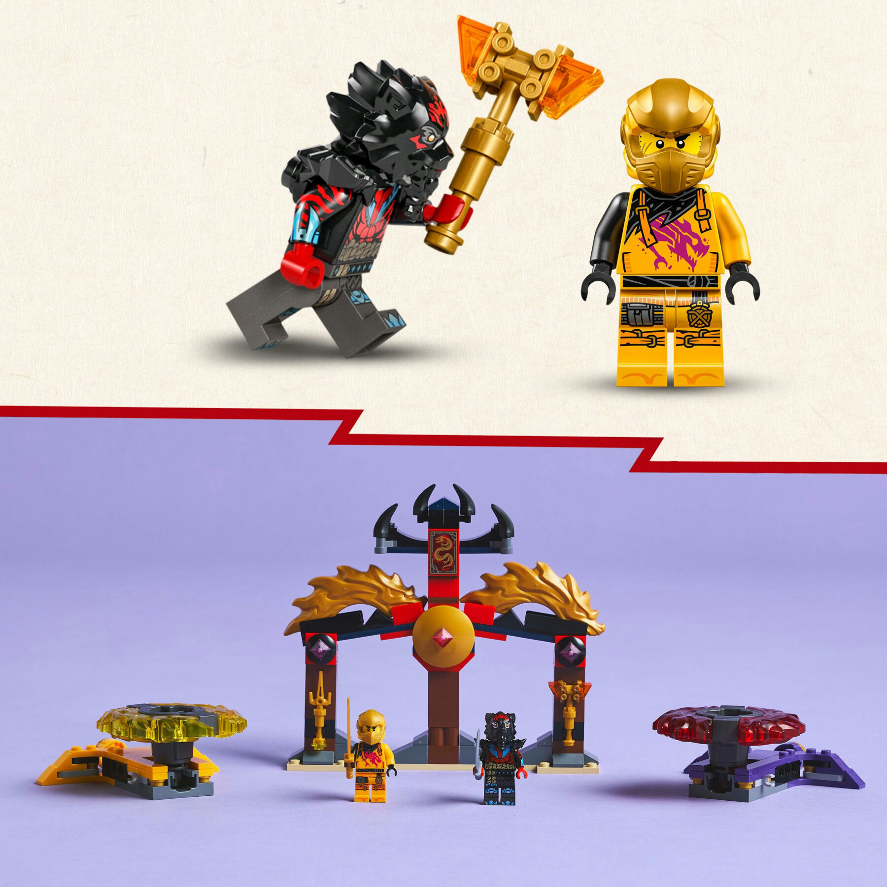 Lego ninjago 71826 battle pack draghi dello spinjitzu - 2 trottole giocattolo, tempio e 2 minifigure, giochi per bambini 6+ - LEGO NINJAGO