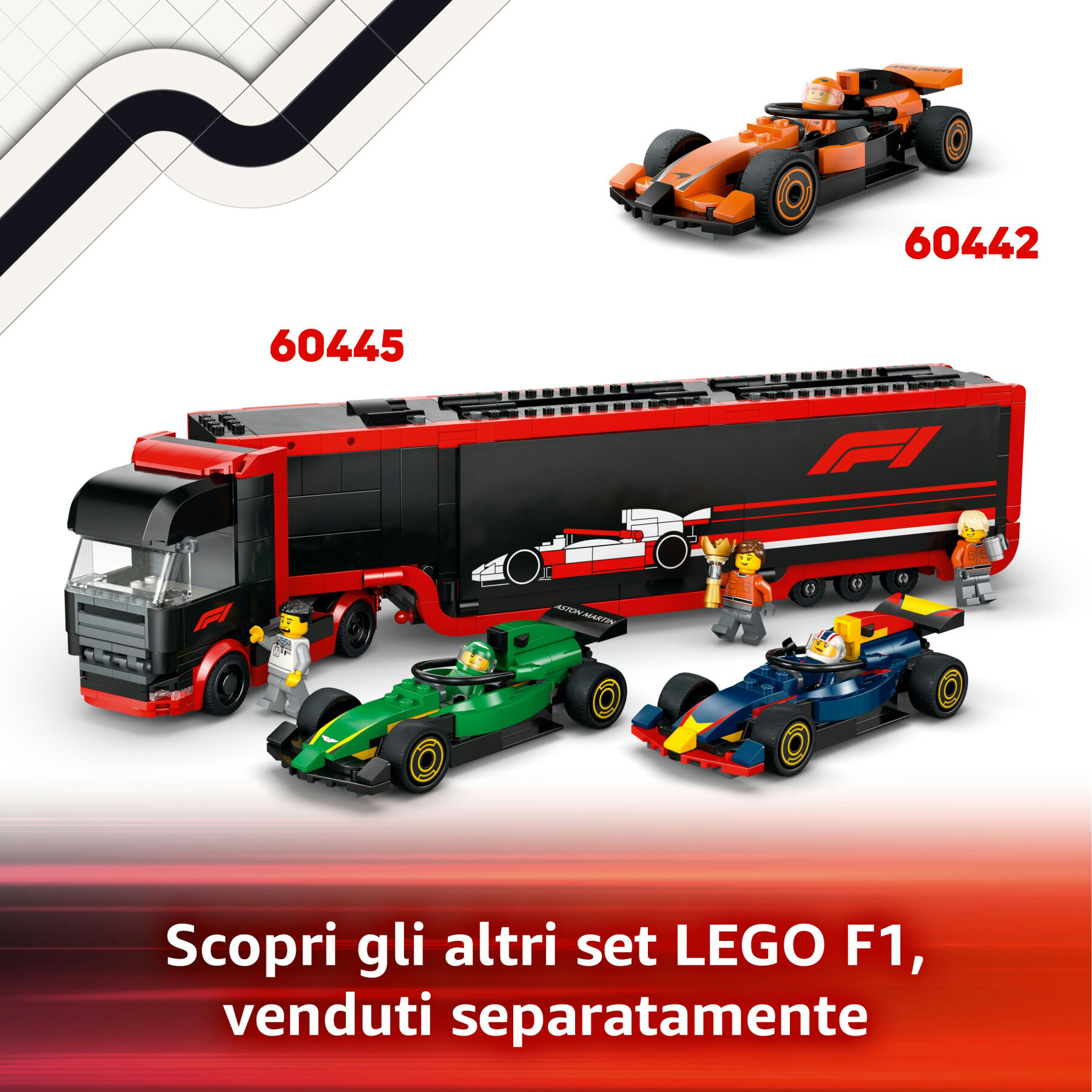 Lego city 60444 garage con monoposto mercedes-amg e alpine f1, auto da corsa giocattolo con 6 minifigure, regalo bambini 7+ - LEGO CITY